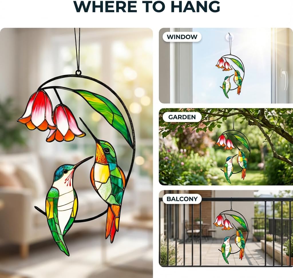 Hummingbird Gifts for Women, Hummingbird Sun Catcher for Window Hanging, Mothers Day for Mom Grandma Bird Lovers, Spring Suncatcher Garden Decor for Indoor Outdoor Windows(6)