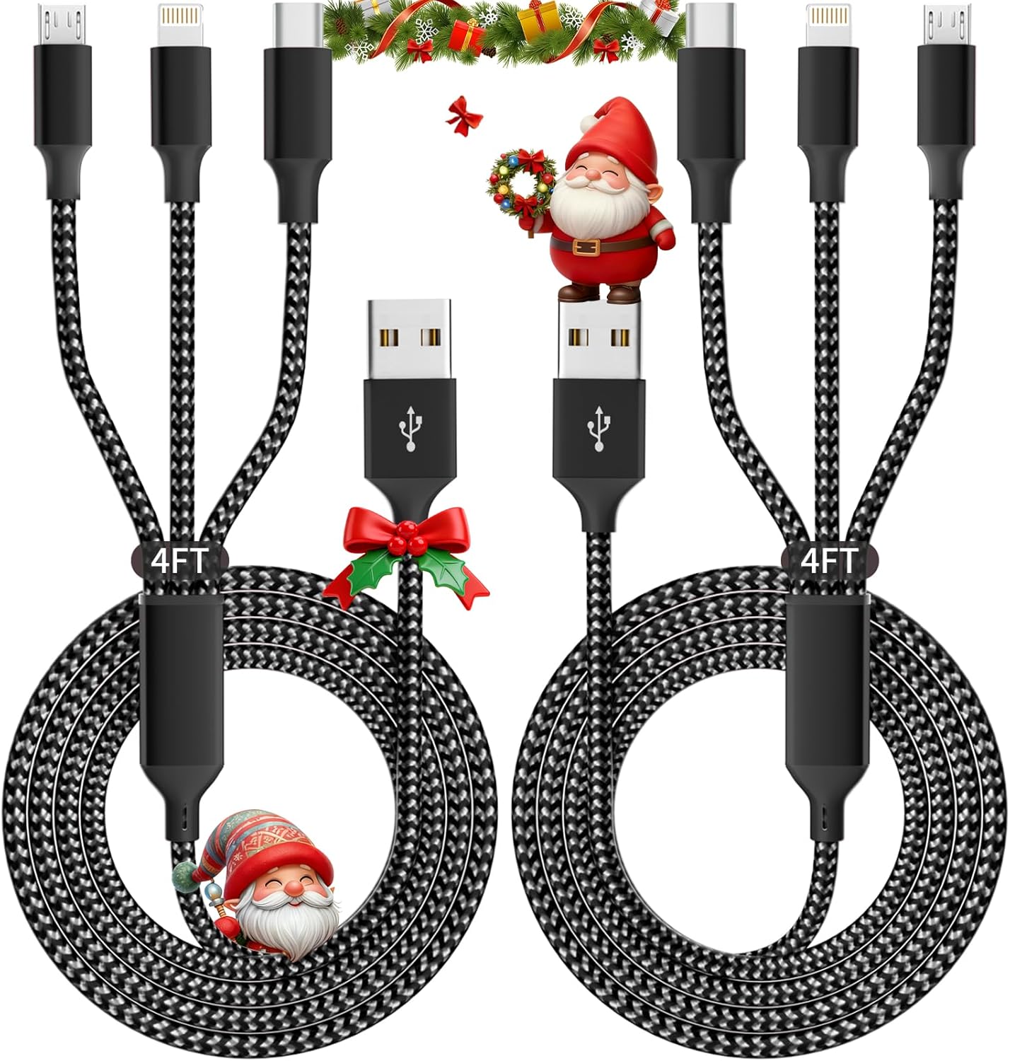 IDISON Multi Charging Cable(2Pack 4FT), 3 in 1 USB Charging Cable for Multiple Devices, Braided Universal Phone Charger Cord with Type-C, Micro USB, IP Port for iPhone17/16/14/Android Phones and More IDISON Multi Charging Cable(2Pack 4FT), 3 in 1 USB Charging Cable for Multiple Devices, Braided Universal Phone Charger Cord with Type-C, Micro USB, IP Port for iPhone17/16/14/Android Phones and More
