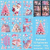 Vista 4 de 121 calcomanías de Navidad rosas para ventanas, Papá Noel, árbol de Navidad, copo de nieve, muñeco de nieve, ciervo, calcomanías de doble cara