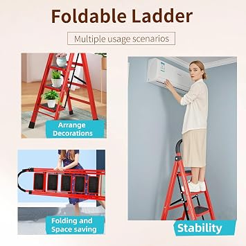 5 Step Folding Ladder, Portable and Compact, Anti-Slip Multi-Use Household Step Ladder for Home, Kitchen, Office, and Garage Easy Storage, Sturdy and Durable