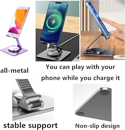 Miniatura 4 de Soporte de escritorio plegable para teléfono y tableta, rotación de 360, soporte portátil ajustable de metal de aluminio, compatible con todos los