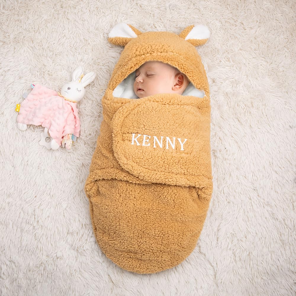 Couverture D'Emmaillotage Bébé Personnalisée Avec Nom - 90x90 Cm - Polyester Doux - Cadeau Naissance Personnalisé