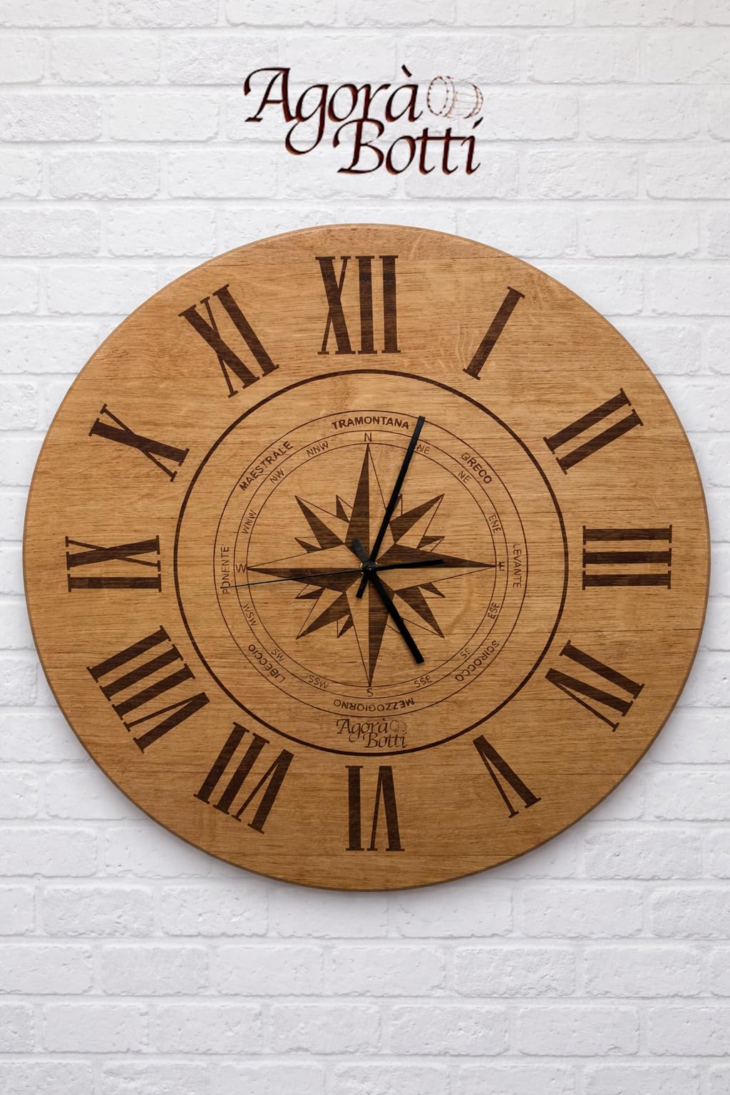 Horloge murale en chêne et rose des vents cadeau de crémaillère
