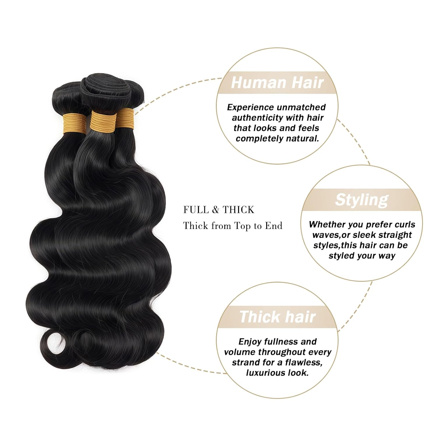 Body Wave Bundles Human Hair 14 16 18 Inch Human Hair 3 Bundles Brazilian Raw Weave Bundle Human Hair Extensions for Black Women Natural Color Body Wave Bundles