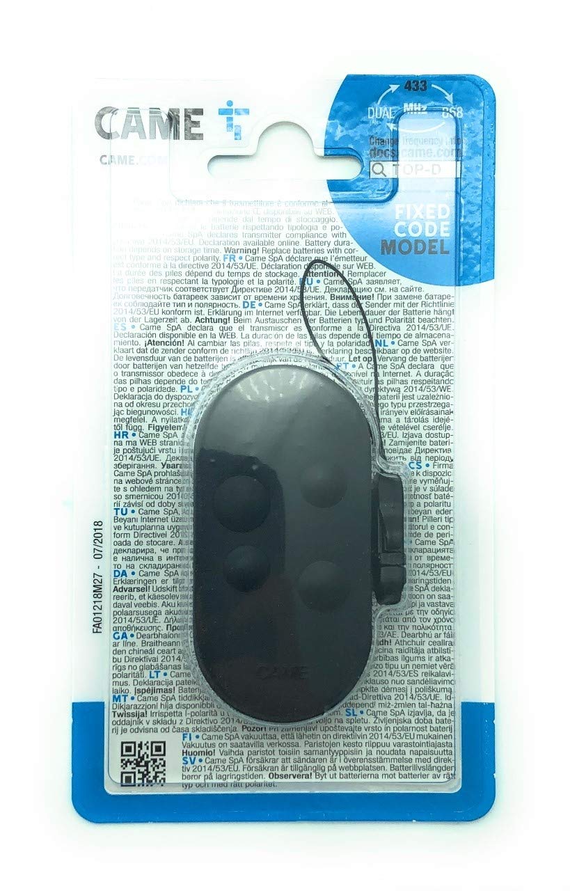 Télécommande CAME 4 canaux double émetteur, TOPD4FKS - 806TS-0102 (paquet de 3)
