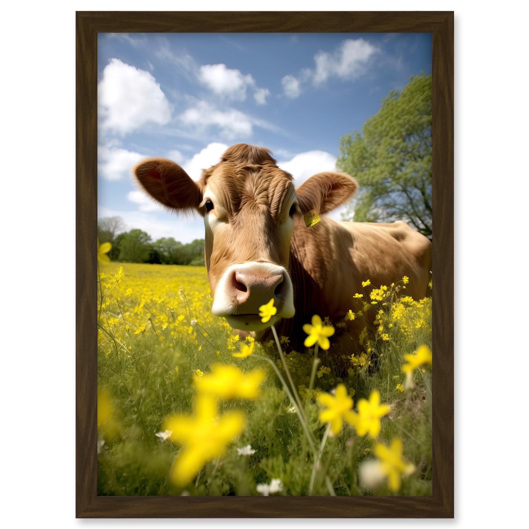Artery8 Buttercup the Cow Photo Meadow Flowers Photograph Countryside Animal Spring Field Artwork Framed A3 Wall Art Print