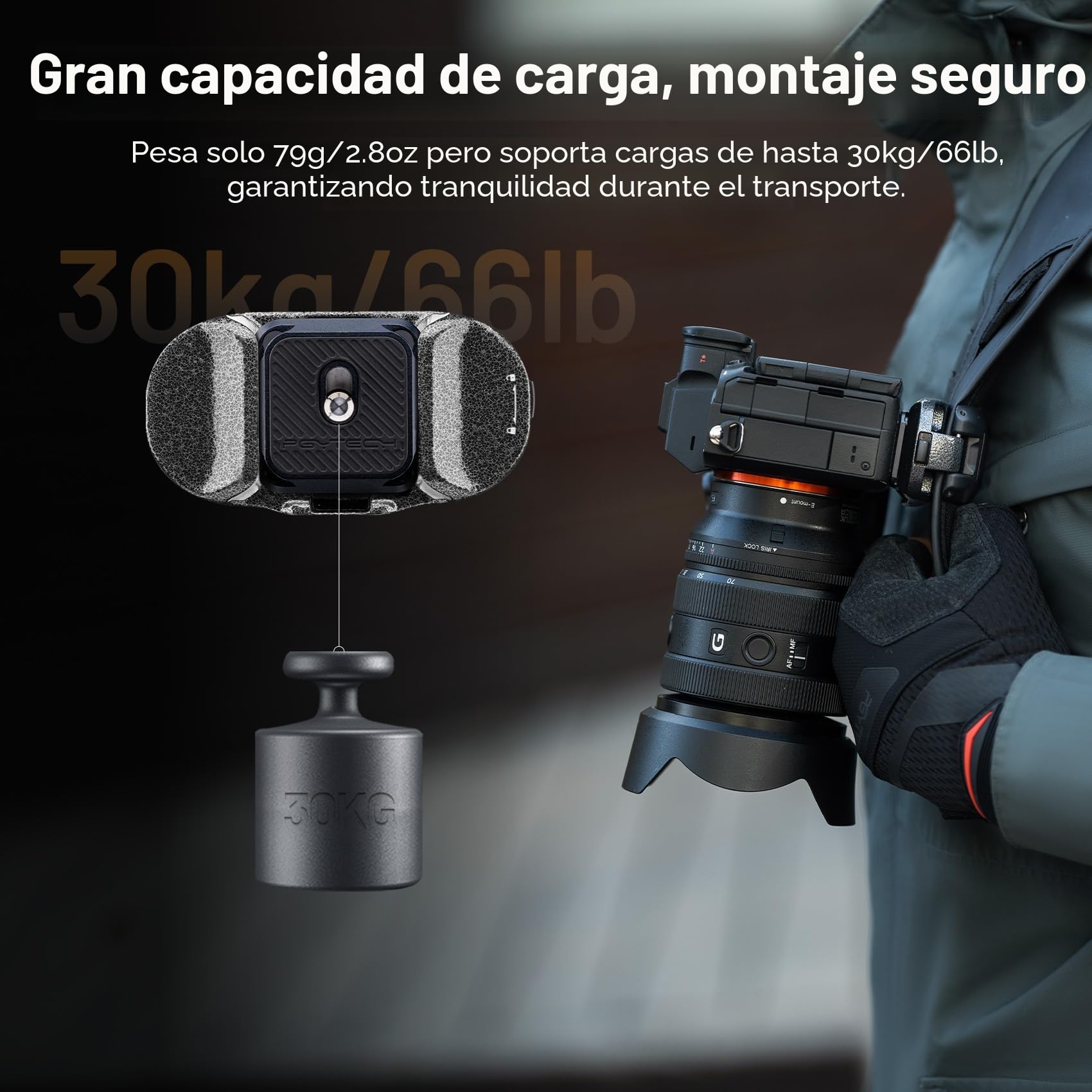 PGYTECH Beetle Clip de cámara V2 con Placa de liberación rápida para Sony, Nikon, Fuji, DSLR/SLR, Placa de liberación rápida Arca para cámaras de acción, Soporte de Correa de Mochila