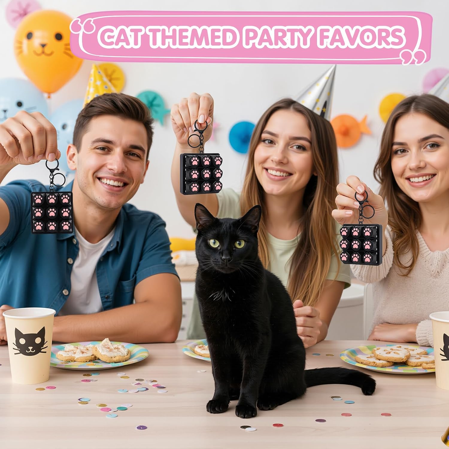 FunisFun Cat Paw Keyboard Fidget Toys for Adults, Keyboard Fidget Clicker Keychain with Clicky Sound for Office Meeting Stress Relief & Anxiety Cat Lover (Black)