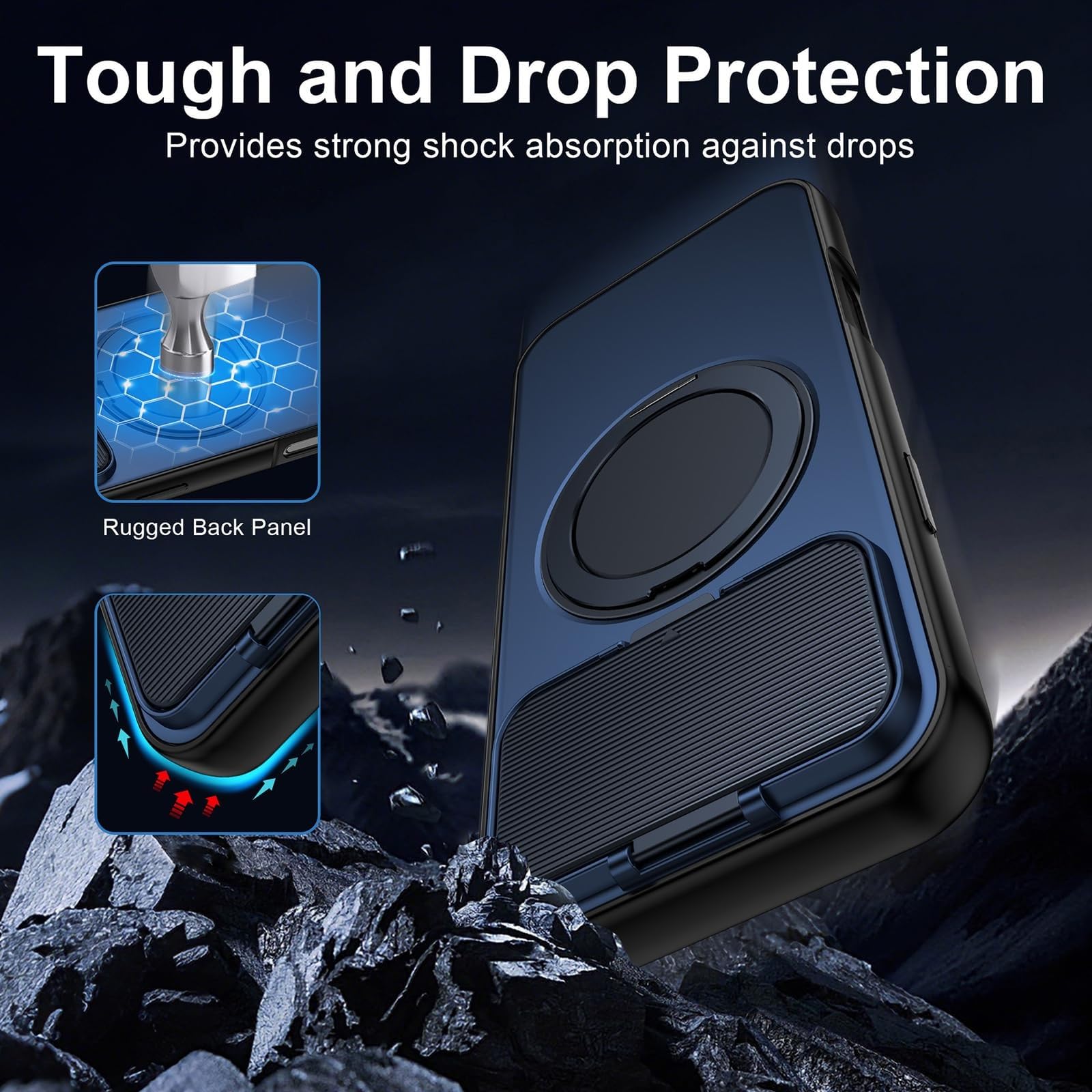 Generico Custodia Per Iphone 17 Pro Max/17 Pro/17 Air/17, Magnetica Antiurto Custodia Con Copertura Protettiva For Obiettivo Supporto Ad Anello Cover(Blu,17 Pro)