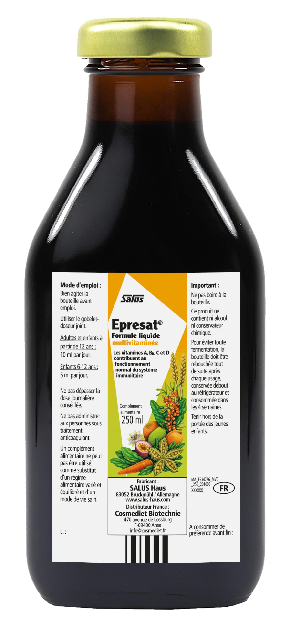 Salus Epresat Formule Liquide Multivitaminée Vitalité/Énergie/Renfort du Système Immunitaire, 250 ml (Lot de 2)