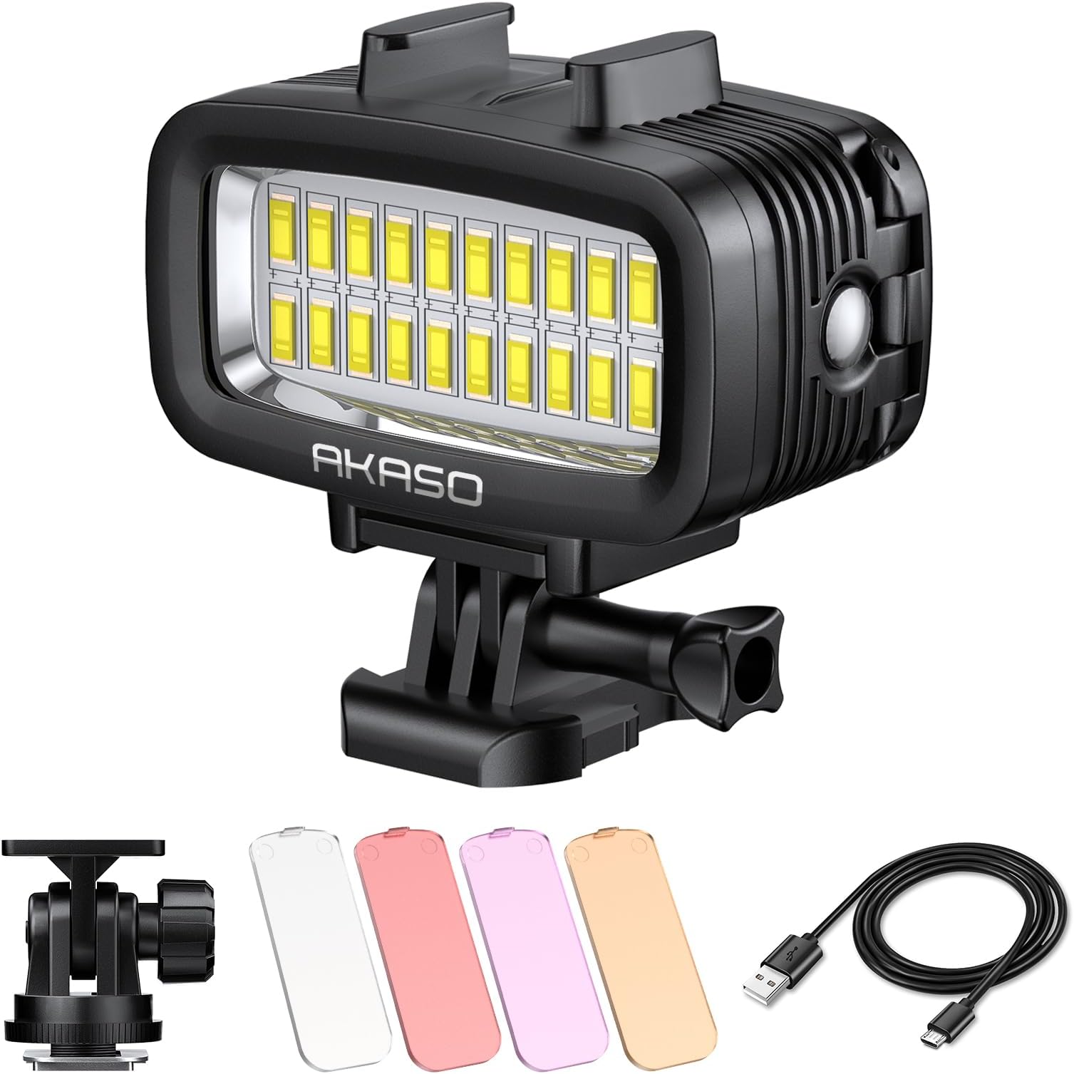 AKASO Underwater Light 131ft (40m) Waterproof Diving Light High Power Dimmable LED Video Light with Cold Shoe Mount and 4pcs Color Filters for Gopro/AKASO Action Cameras and Canon/Nikon SLR Cameras