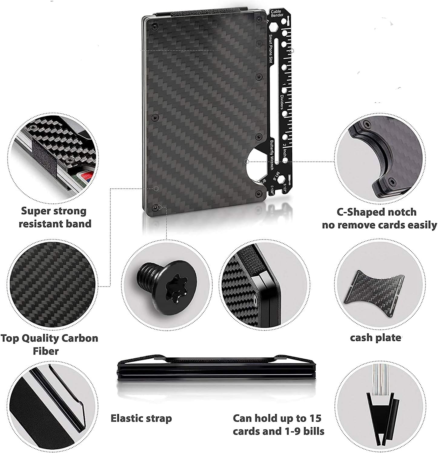 Carbon Fiber Wallet, Minimalist Metal Wallet for Men, Carbon Fiber Money Clip Wallet, dark, Minimalist