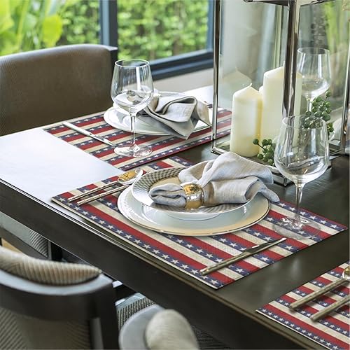 Miniatura 5 de Vintage Striped Stars Placemats Set of 6 Fabric Placemats Square Placemat for Kitchen Table Heat Resistant, Easy to Clean Table Placemats 12x18 Inch