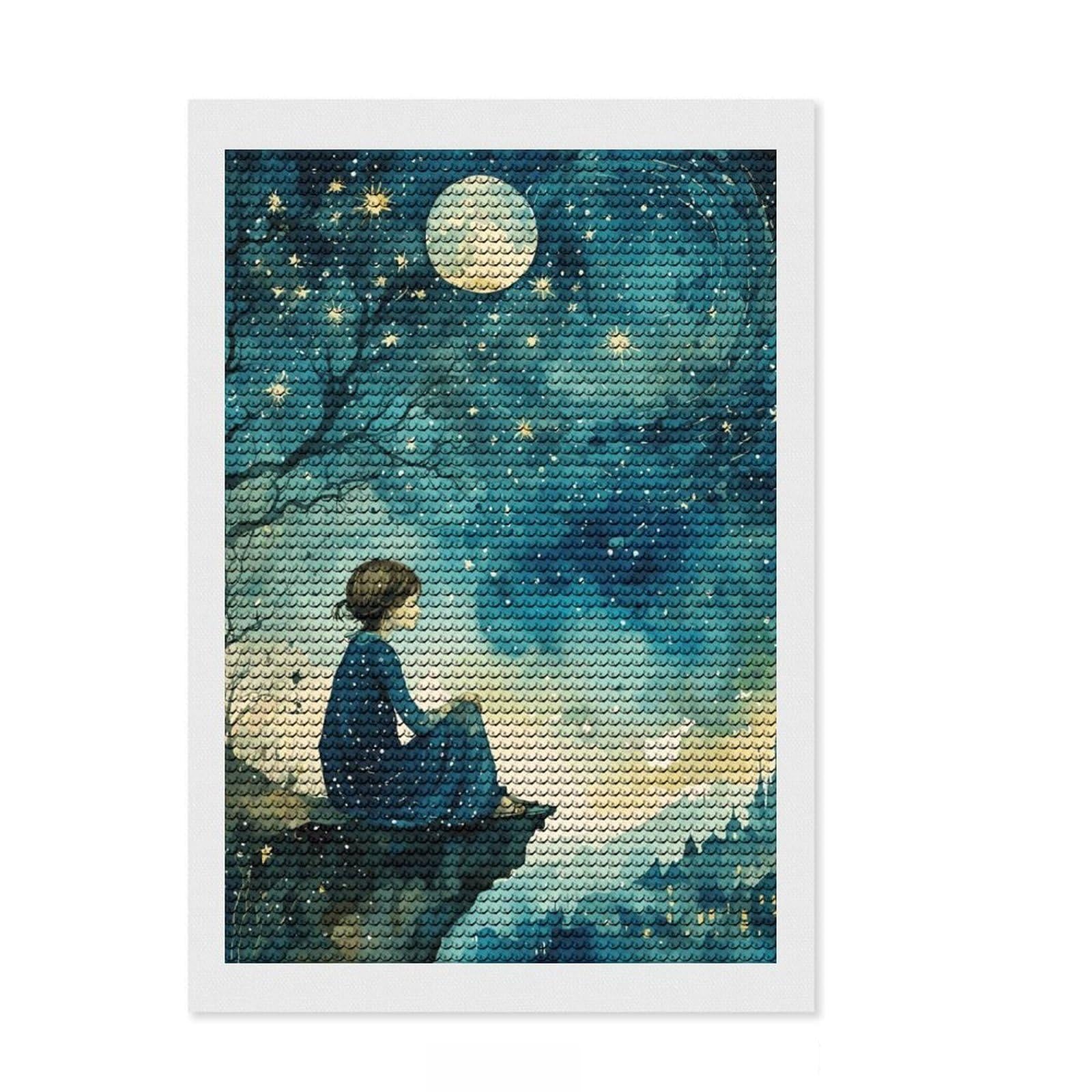 Junmoney Lonesome Diamond Painting Canvas Set 8"x12", Thoughtful Handmade Gift, for Teens, Stress Relief Craft, Cosy Home Accent