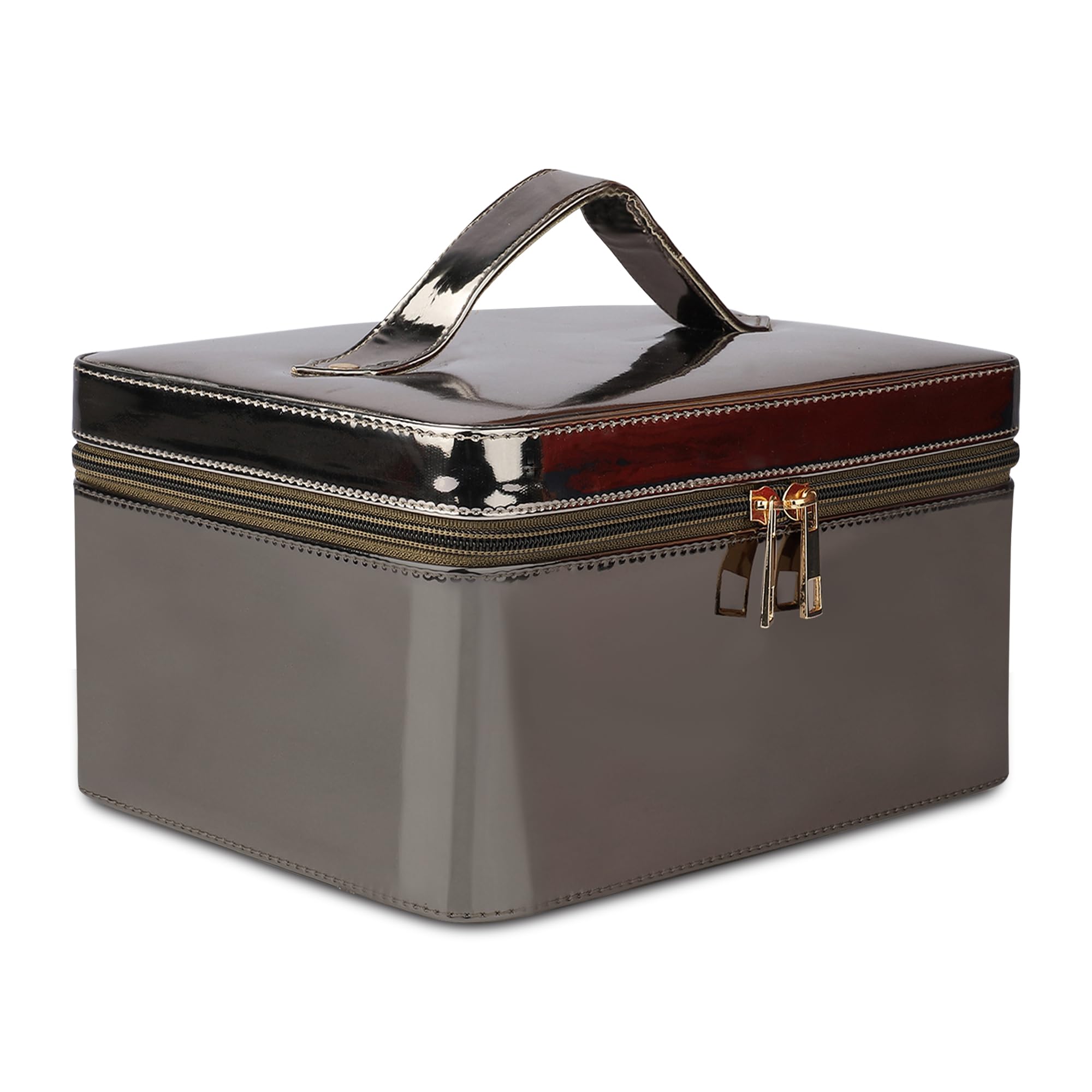 Makeup Box Jewelry Bridal Box Make up Box Trousseau Box Vanity Beauty Case Organizer for Wedding Makeup Big Box 23x18x13cm (Gunmetal)-image-13