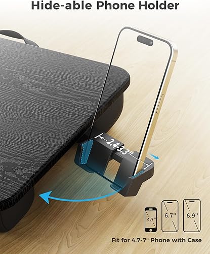 Miniatura 5 de SAIJI Escritorio de regazo para laptop con almacenamiento de cajones, soporte para teléfono, se adapta a portátiles de hasta 15.6 pulgadas
