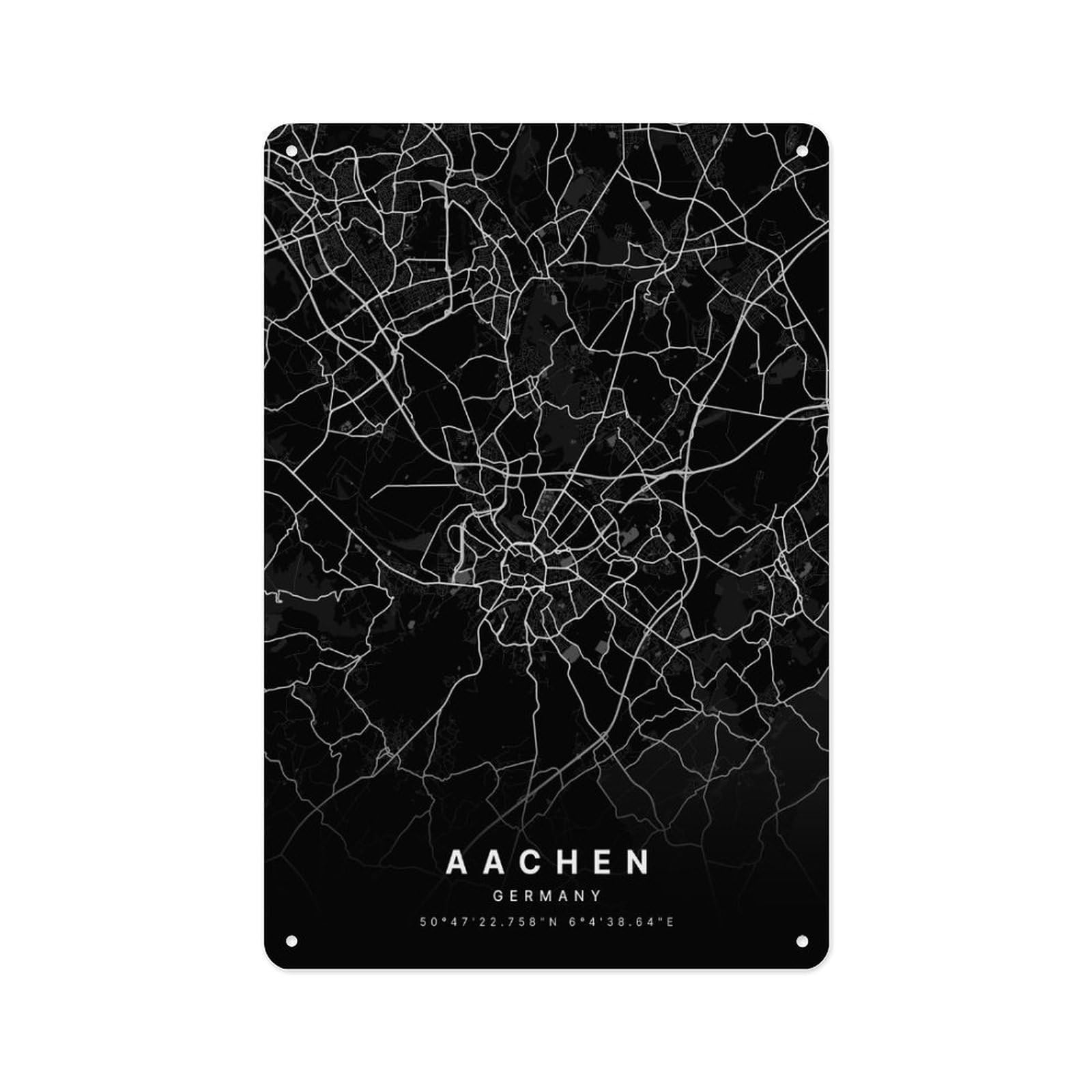 peiyeety Metal Tin Sign 8 X 12 Inch - Aachenany City Map (1) - Vintage Poster Metal Plaque, Wall Decor for Bathroom, Living Room, Bedroom, Office, Study, Café, Events, Restaurants Decoration