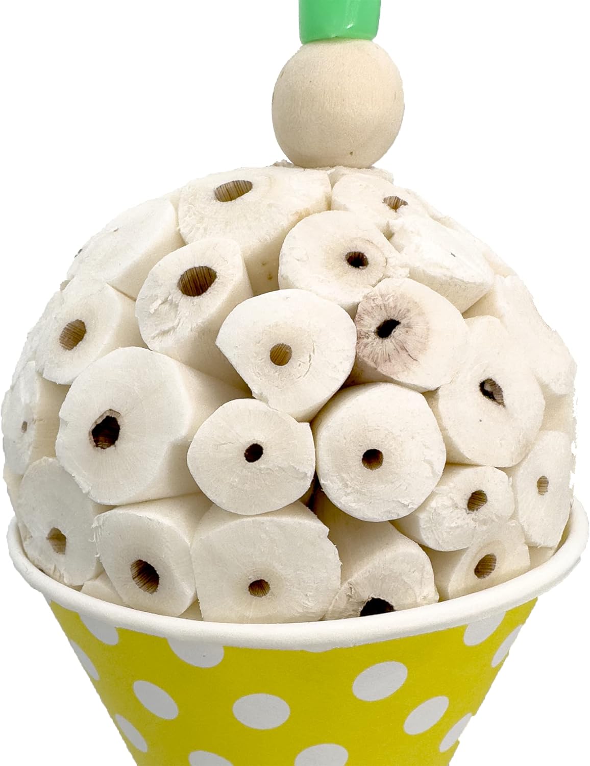 by M&M 1560 Sola Snowcone Three - Foraging Sola Wood Ball Hanging Bird Cage Toy, Easy to Chew and Grab, Stick Treats Inside, Pleasing Design, Satisfying for Beaks