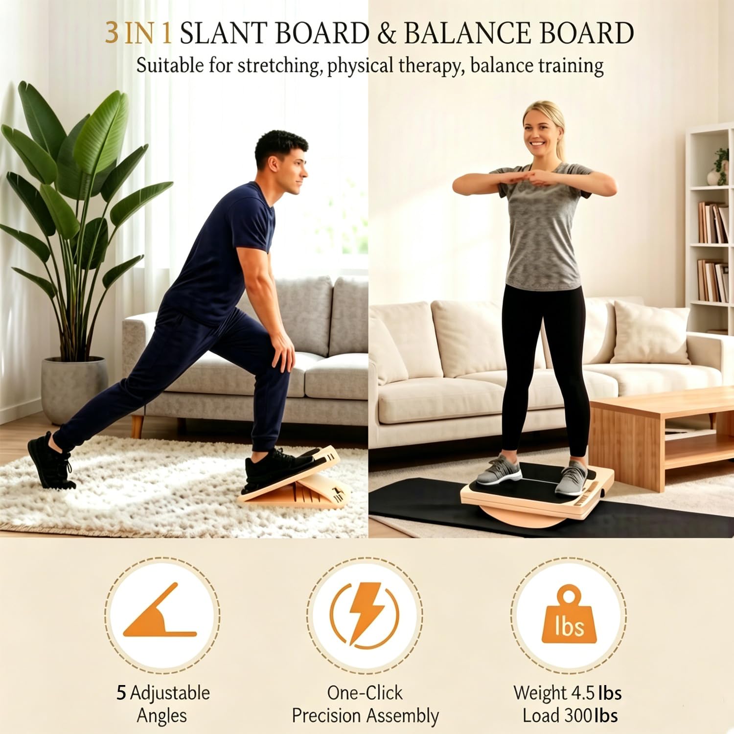 Pedana Inclinata 3-In-1 Per Stretching Dei Polpacci,5 Angoli Regolabili, Capacità Di Carico 150 Kg, Supporto Per Polpacci Regolabile Con Maniglia, Design Antiscivolo