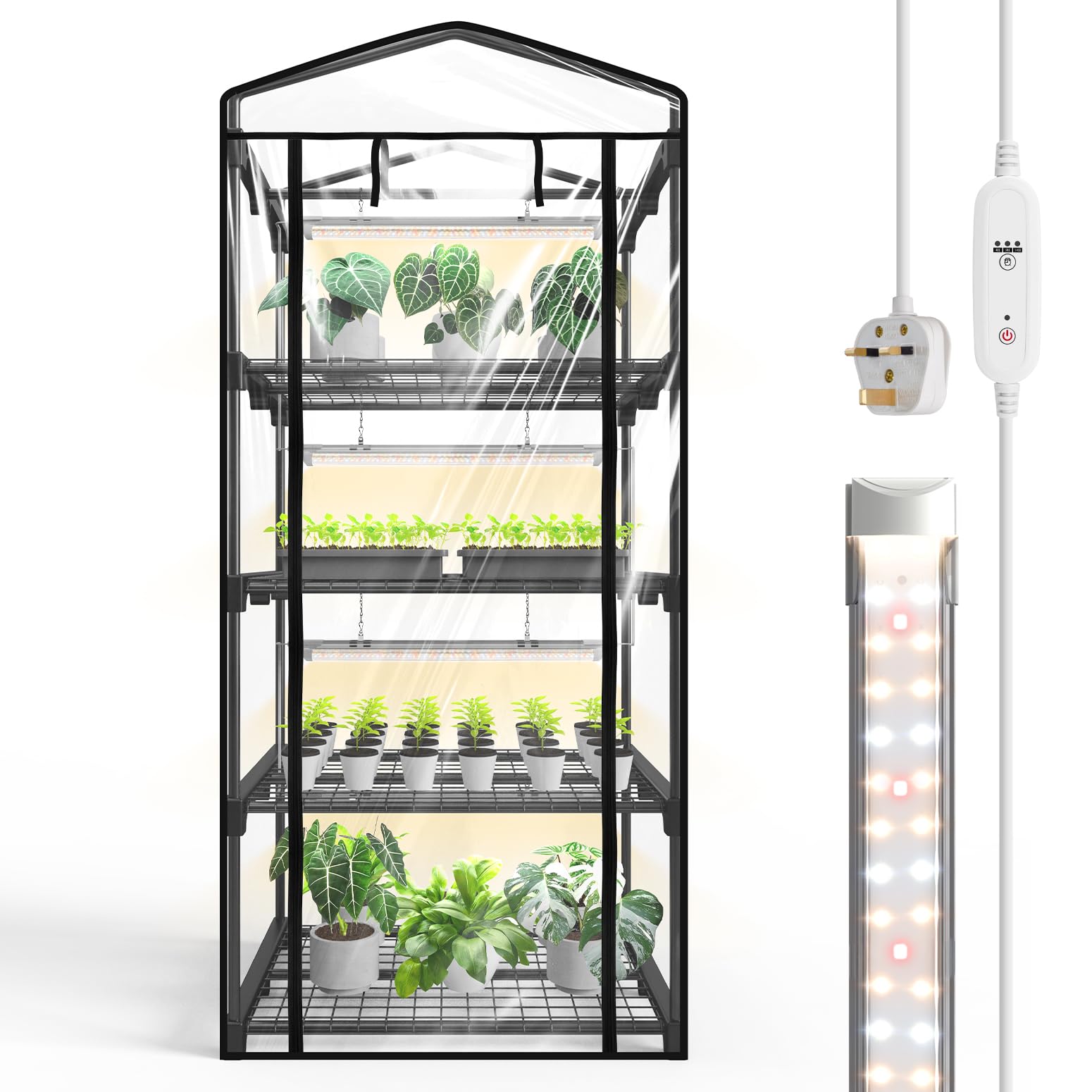 Bstrip 4-Tier Indoor Greenhouse with Grow Lights,Mini Greenhouse Tent with T8 plant lights for Year-Round Gardening, Seed Starting and Succulents, 69x49x159cm