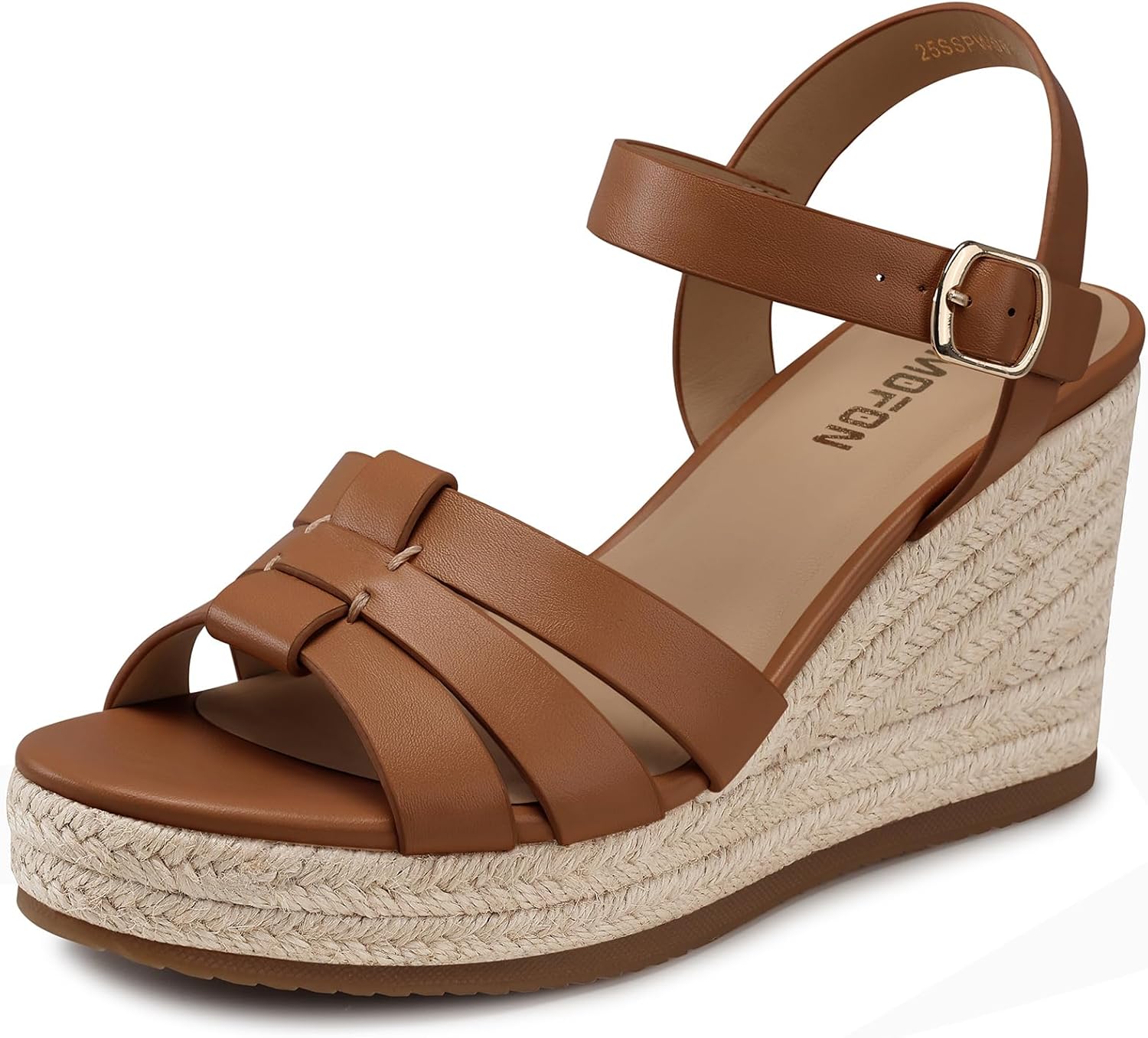TEMOFON Wedge Sandals for Women Dressy: Comfortable Espadrilles Wedges - Summer Casual Brown Open Toe Strappy Shoes Size 9.5