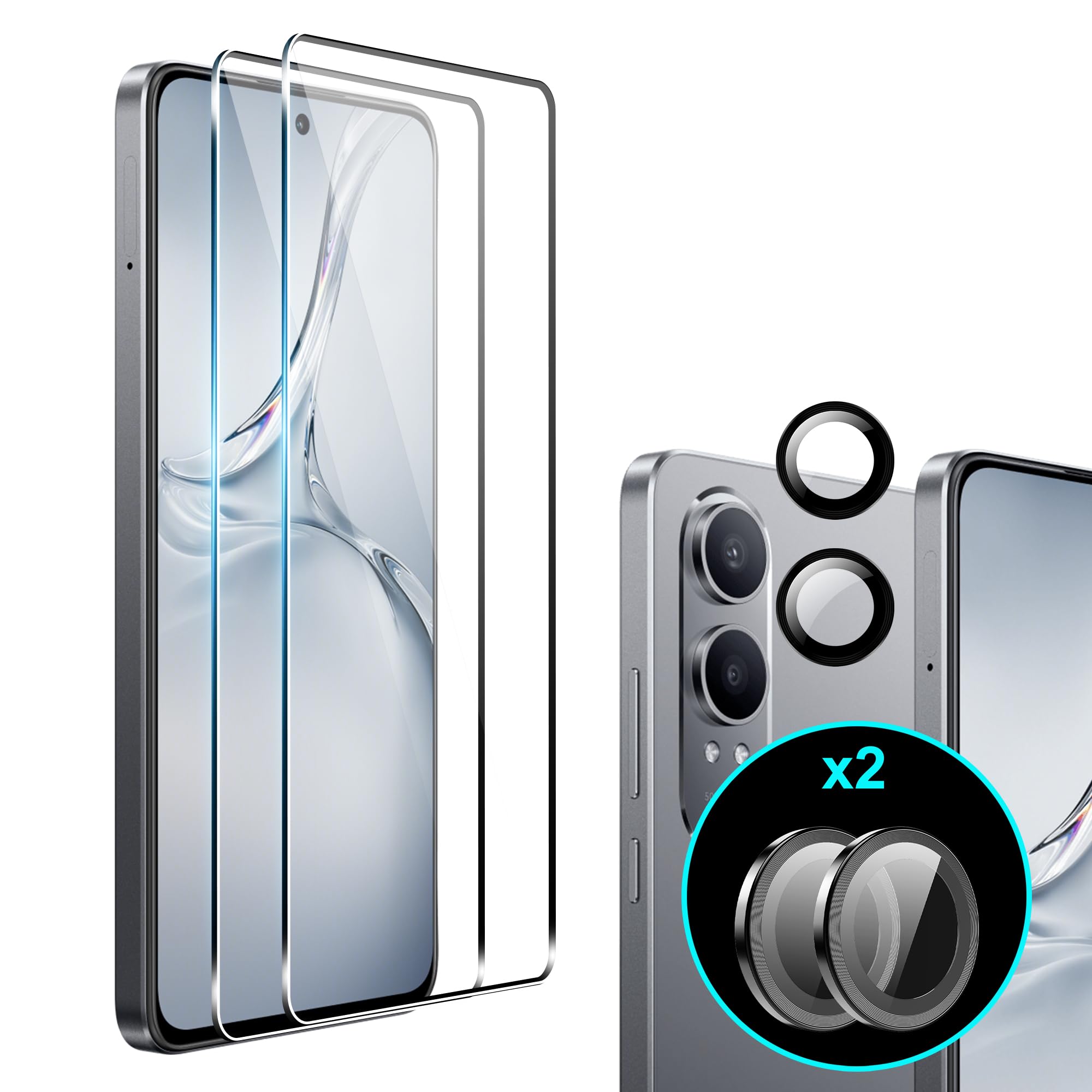 Suttkue For OnePlus Nord CE 4 Lite 5G [2 pack] Screen Protector + [2 pack] Kamera Glass,Anti-Scratch,Bubble-Free Protective Film,High Transparency,Scratchproof oilproof