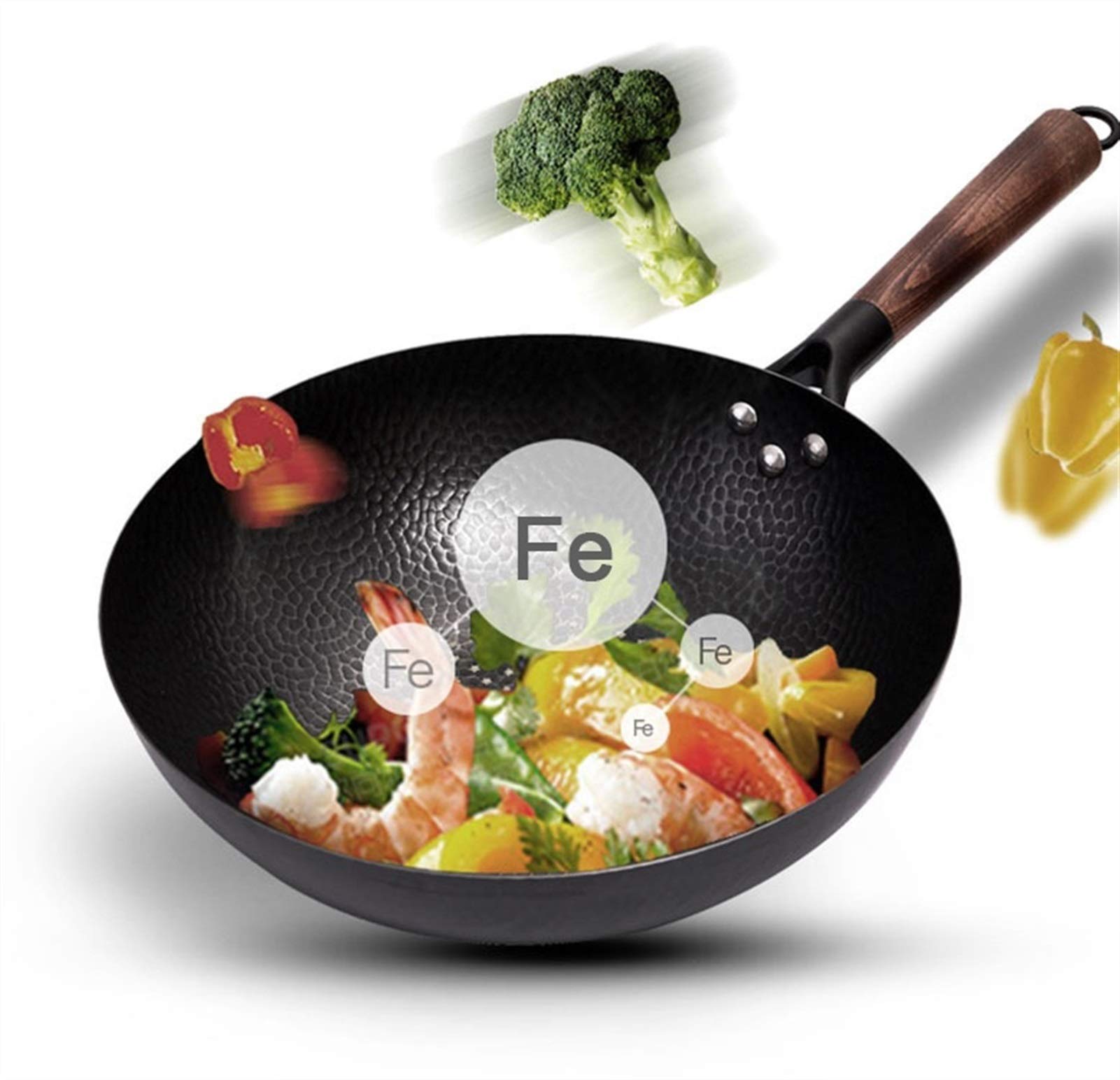Eisen-Wok-Pfanne aus Gusseisen, nicht beschichteter Topf, allgemeine Verwendung für Gas- und Induktionsherde, 32 cm, chinesisches Wok-Kochgeschirr, Pfanne, Küchenwerkzeuge (Color : Iron Pot) (Iron P