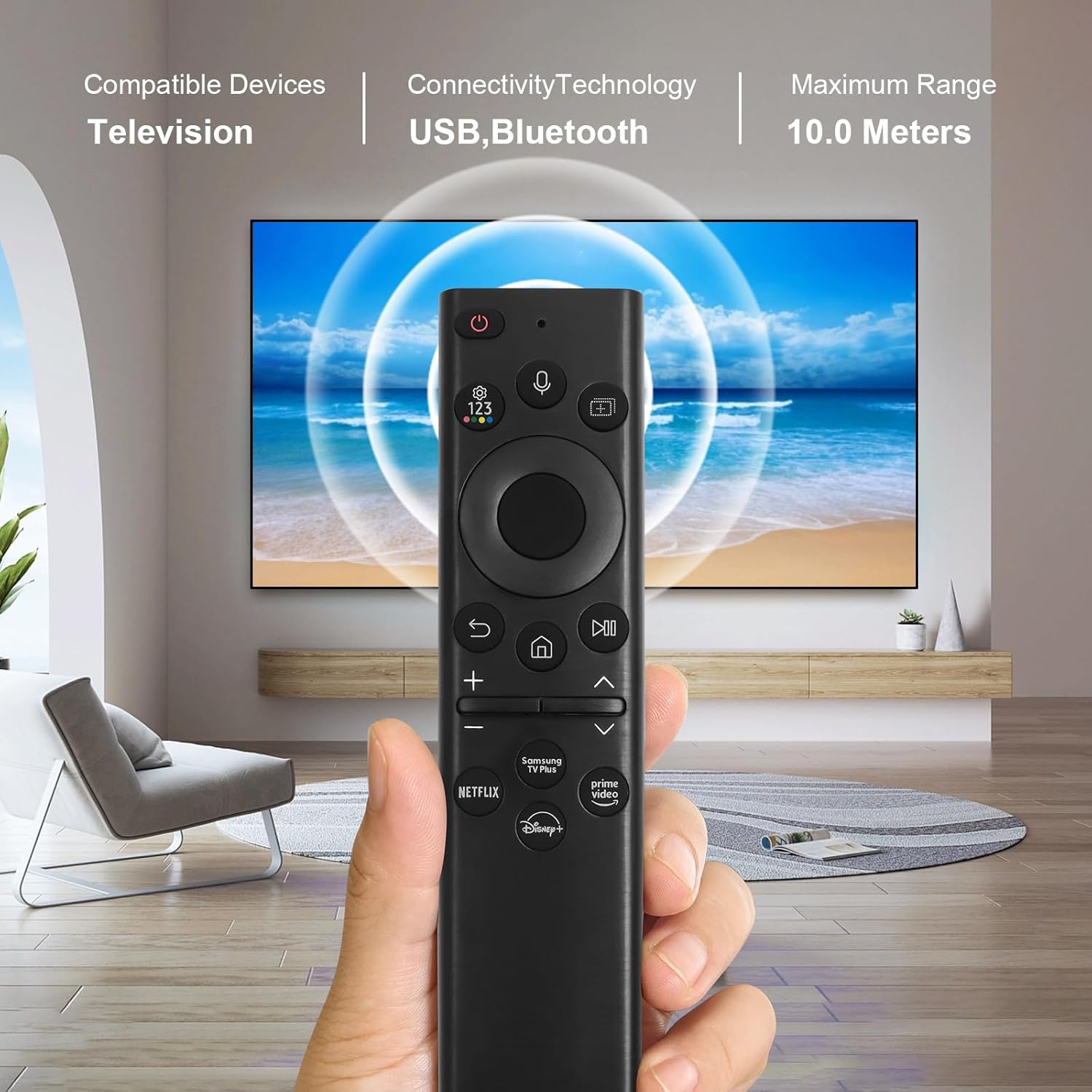 BN59-01385A Solar Frame TV Remote Replacement for Samsung Smart TV with Voice Bluetooth Rechargeable Solar Cell, Compatible with Samsung 2021-2024 Neo LED 4K Ultra HD TV, 4 Shortcut Buttons, Black