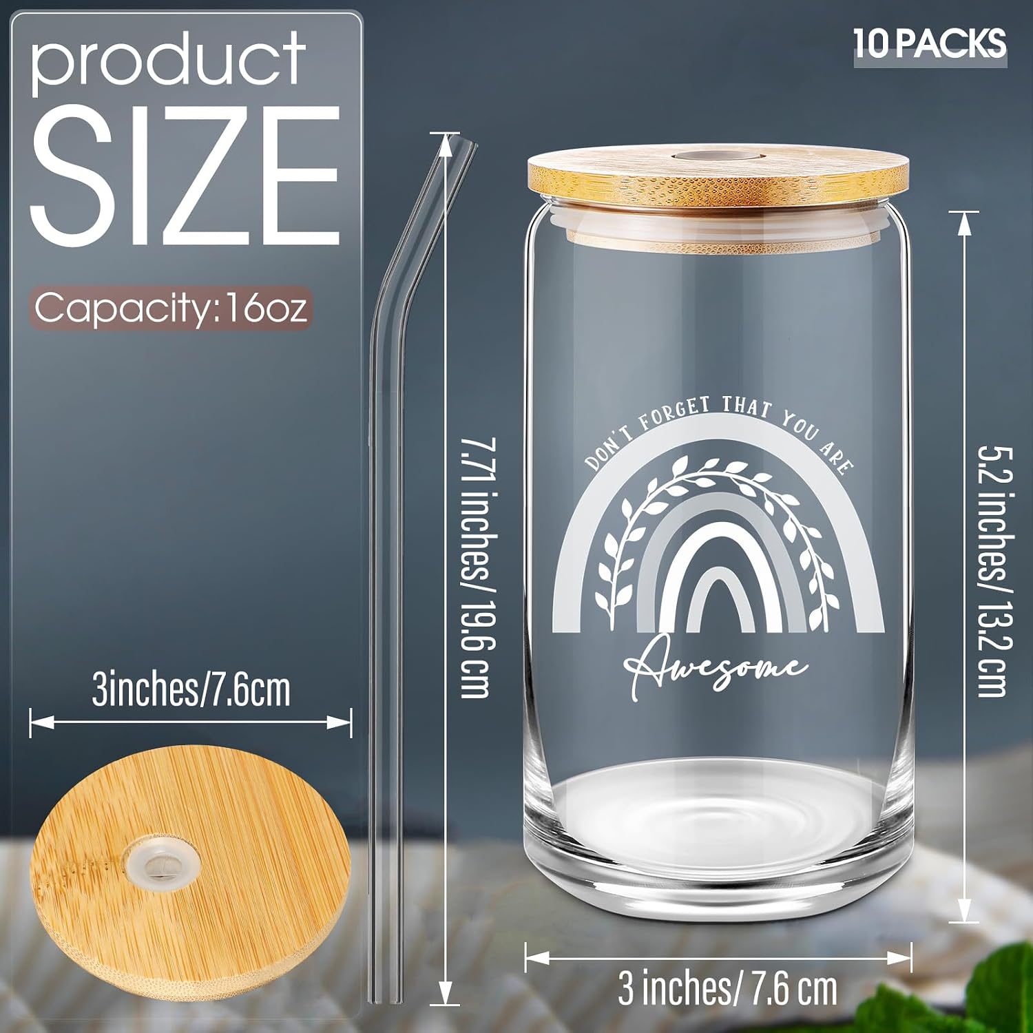 Uiifan 10 Pcs Employee Appreciation Gift Bulk 16 oz Glass Cup with Lids Straws Inspirational You're Awesome Coffee Cup for Nurse Team Coworker Holiday Office Group Gifts