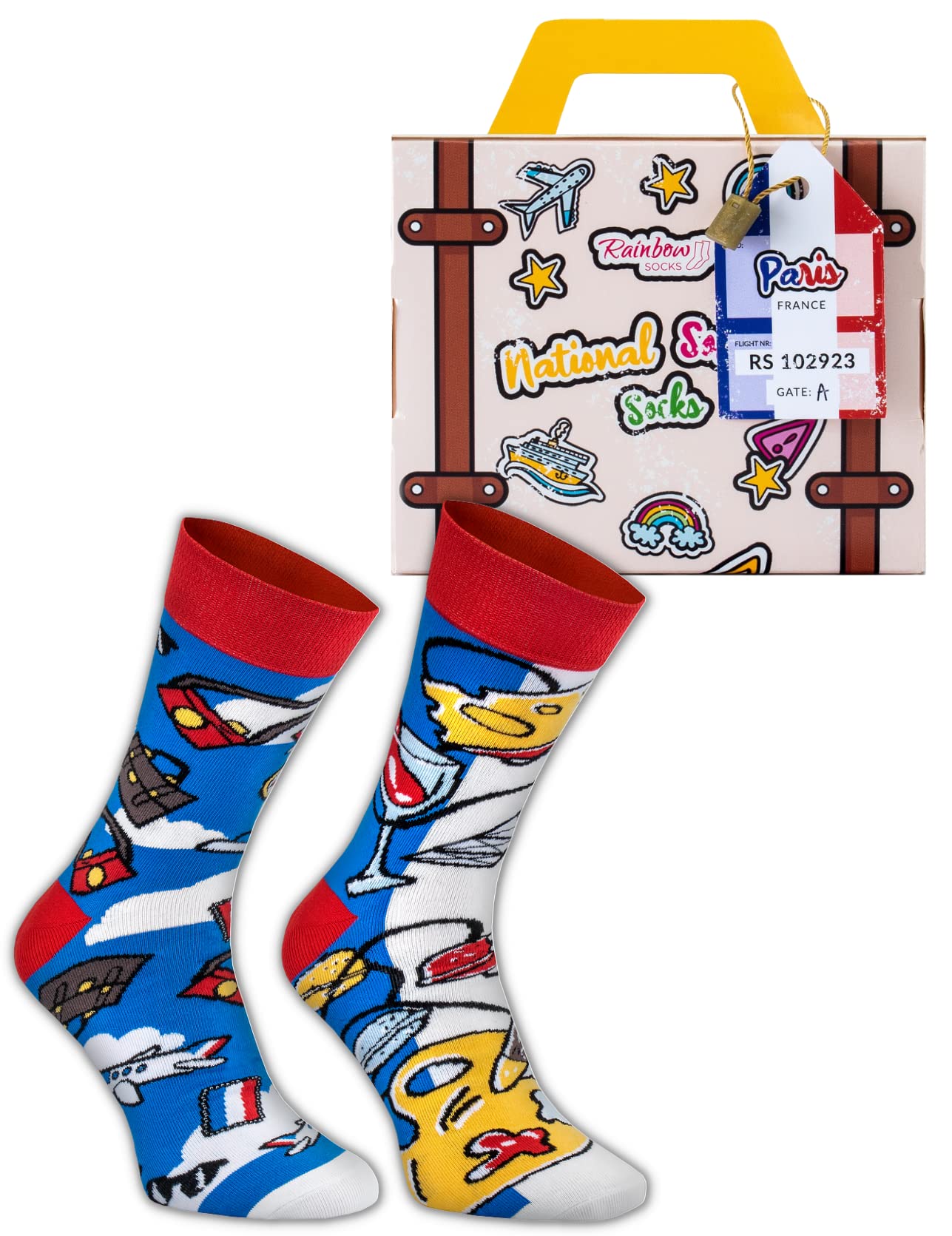 Rainbow Socks – French Socks In A Suitcase – For A Traveller, Fan Of France – 1 Pair In The Colours Of French Flag - Size 7,5-11