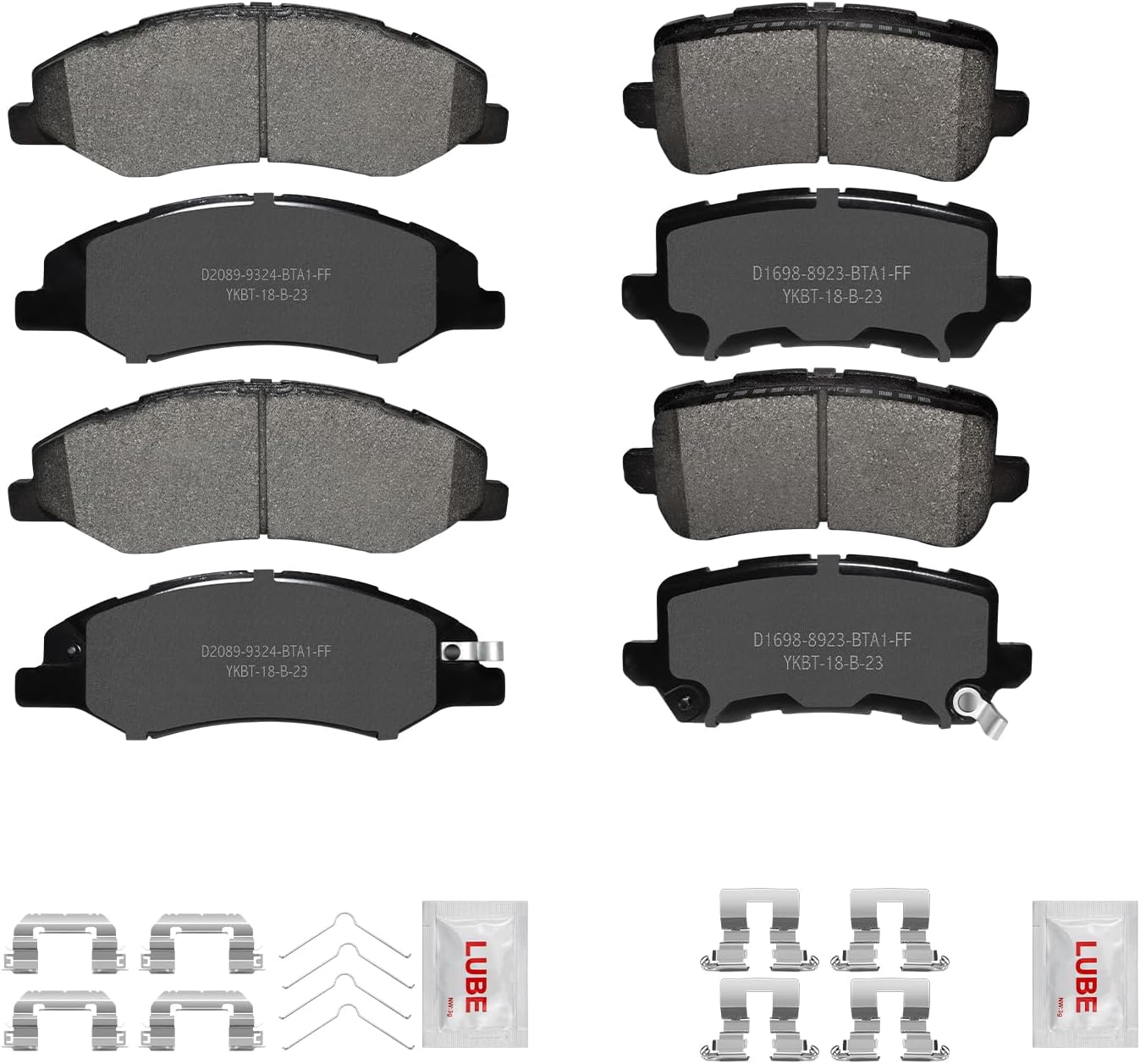 Front and Rear Ceramic Brake Pads Set with Hardware For 2018 2019 2020 2021 2022 2023 Honda Odyssey