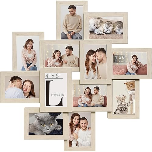 SONGMICS 4x6 Picture Frames Collage Wall Decor, 12-Pack Photo Collage Frame, Multi Picture Frame Set with Glass Front, Assembly Required, Natural Beige URPF022N01