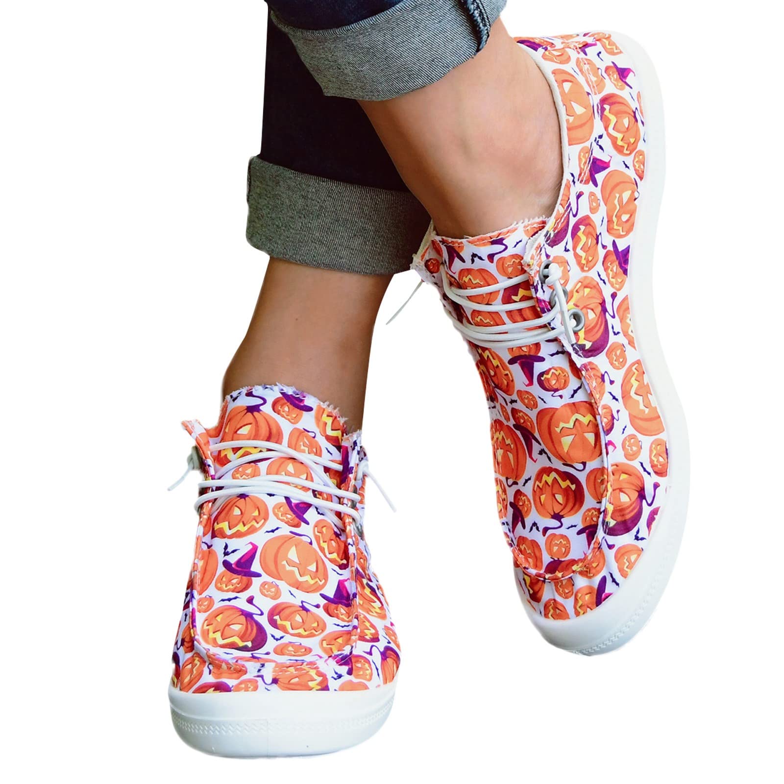 Zapatos para mujer, mocasines para mujer, zapatos de mujer, estampado de Halloween, de lona, planos, suaves, vulcanizados, casuales