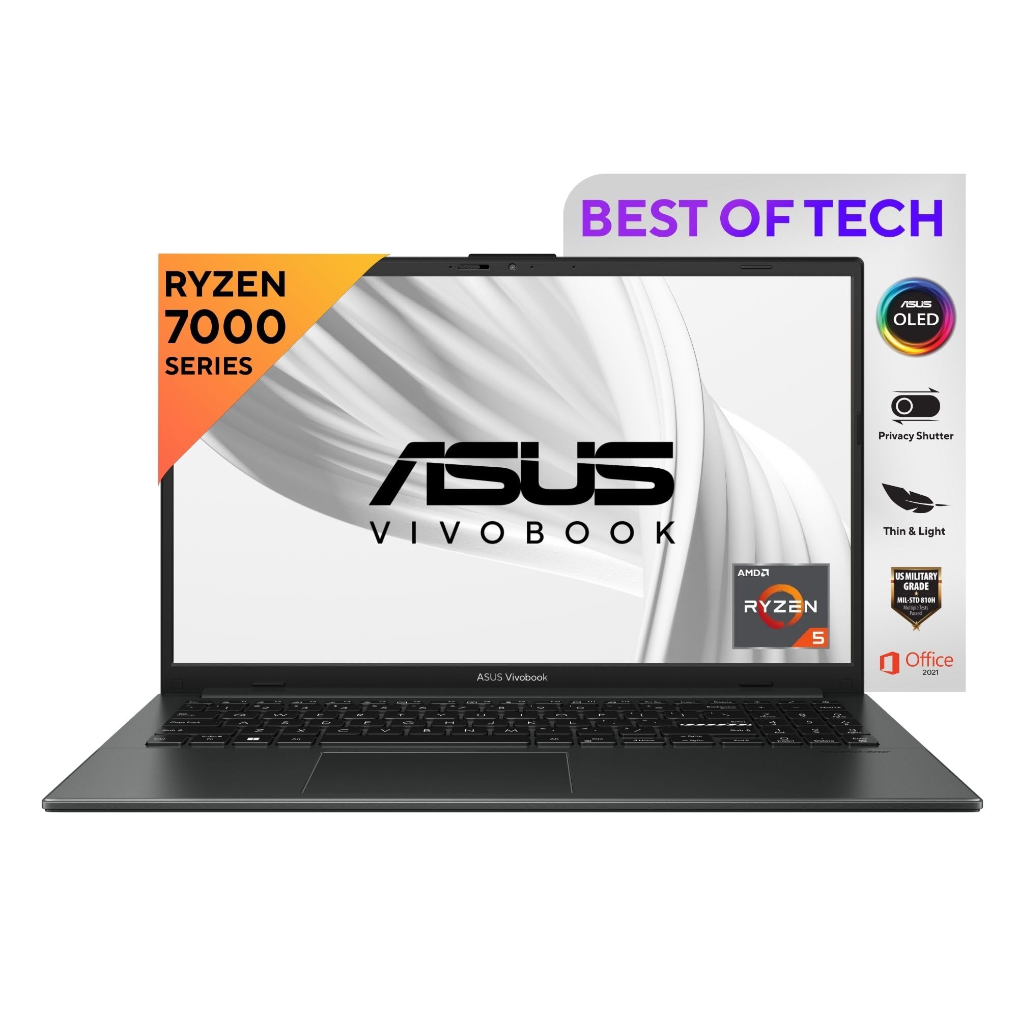 ASUS Vivobook Go 15, 15.6" OLED (1920 x 1080) 16:9, 60Hz 400nits, AMD Ryzen 5 7520U, Thin & Light Laptop (16GB RAM/512GB SSD/Windows 11/Office Home/50WHr Battery/Mixed Black/1.63 Kg), E1504FAB-LK549WS (B0DDTL9VMS) Amazon Price History, Amazon Price Tracker