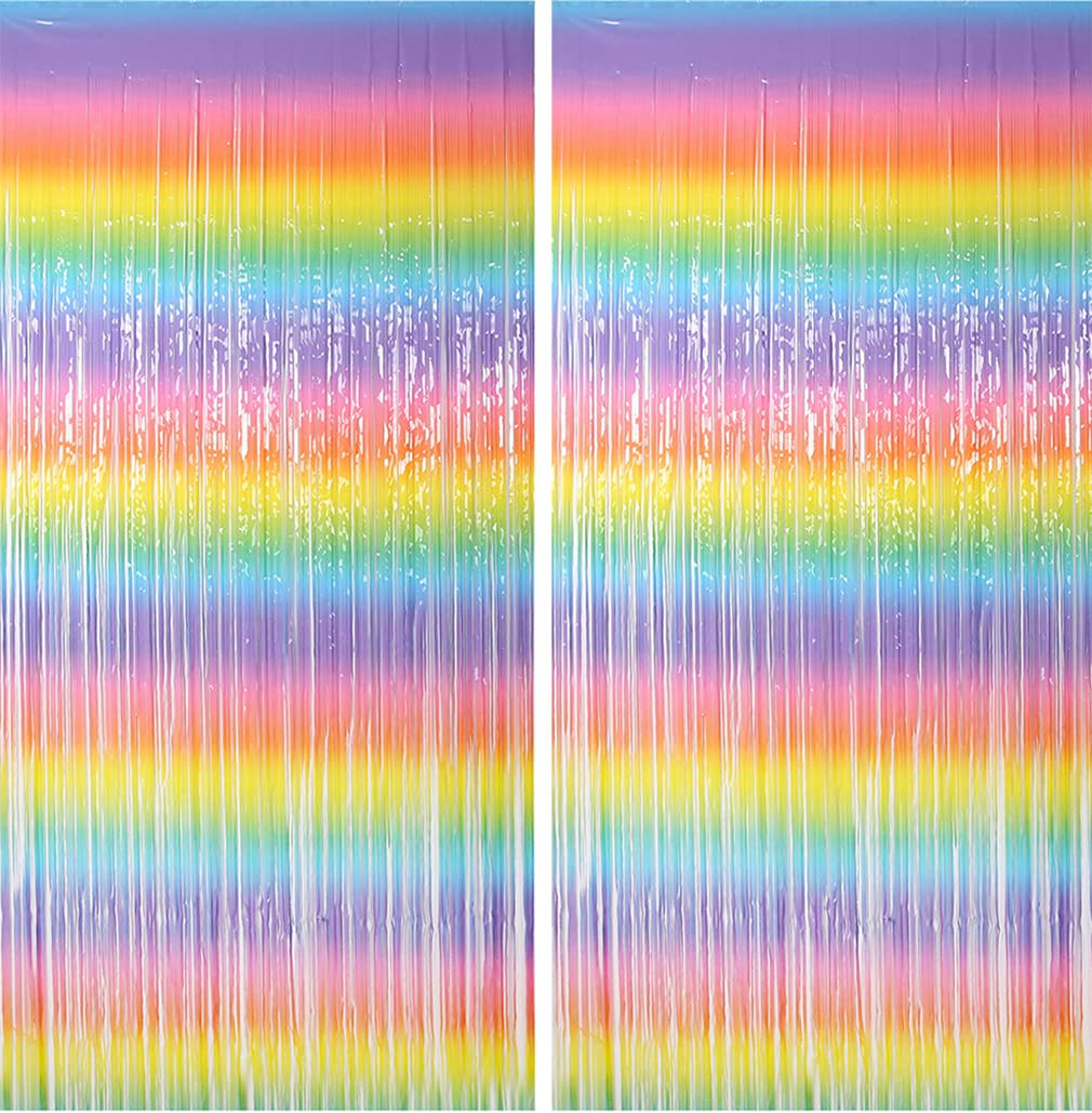 Bcbast 2 Pack 3.3ft×6.6ft Rainbow Door Streamers Tinsel Foil Fringe Curtain Backdrop for Photo Booth Props Graduation Bachelor Wedding Party decor,Light Blue,one size