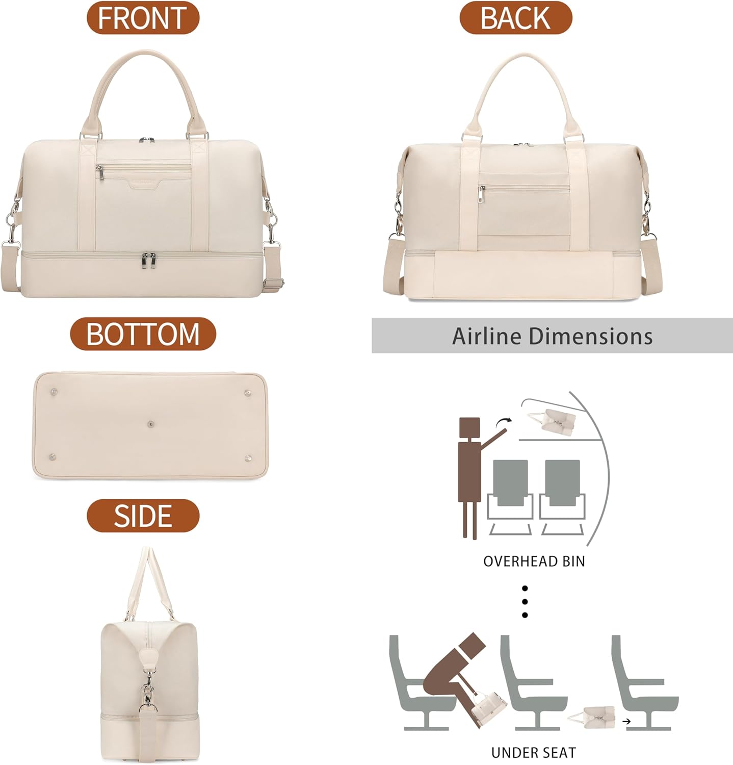 Oeihuivt Weekender Bags for Women - 21 Inch Large Travel Duffel Bag 2-Piece Set with Shoe Compartment, Heavy-Duty Canvas Leather Carry On Overnight Tote - Image 2