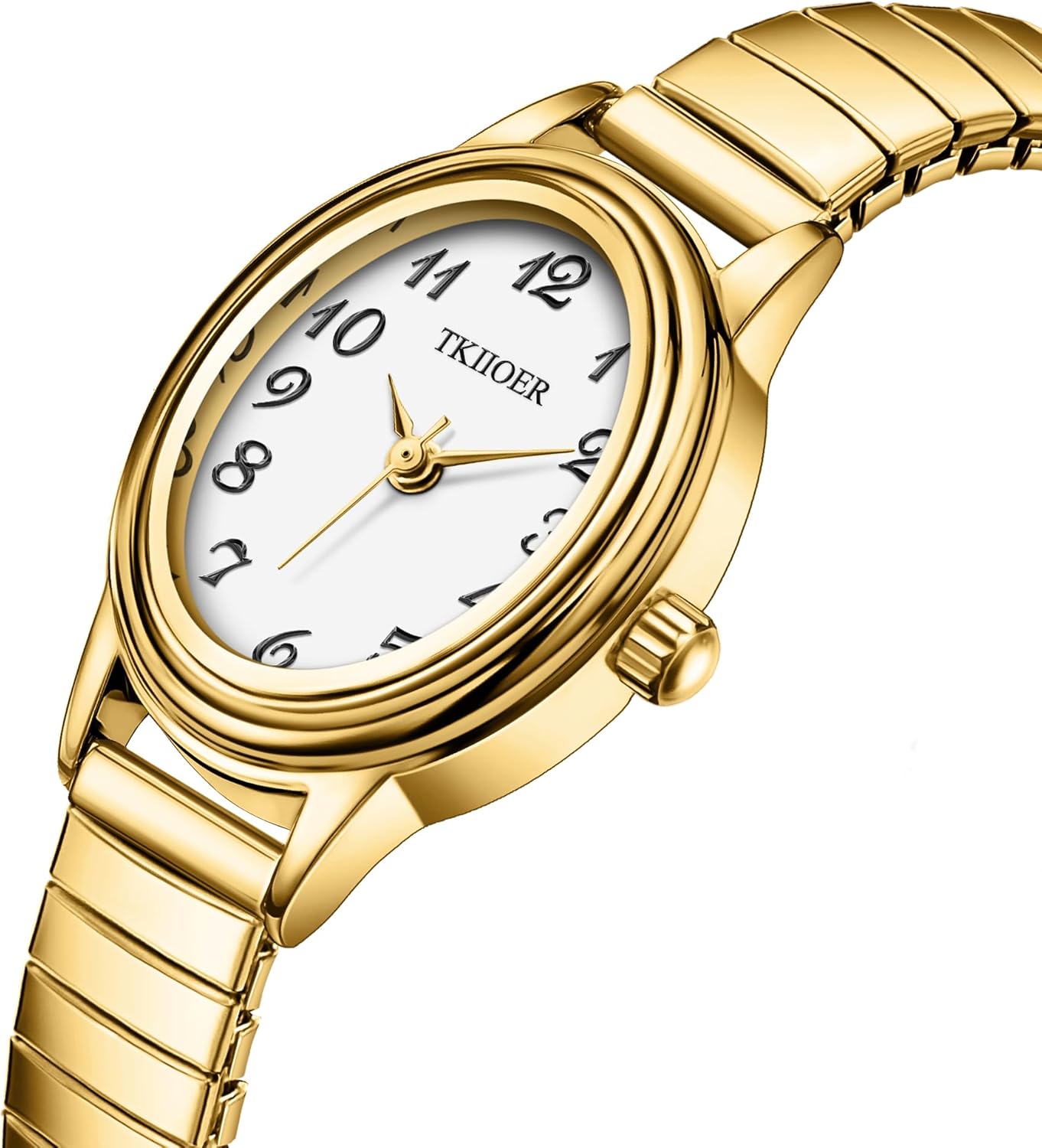 TKIIOER Small Gold Watches for Women, Easy to Read Dial Ladies Analog Watch, Oval Case, Stainless Steel Expansion Band, Waterproof Watch - Image 2