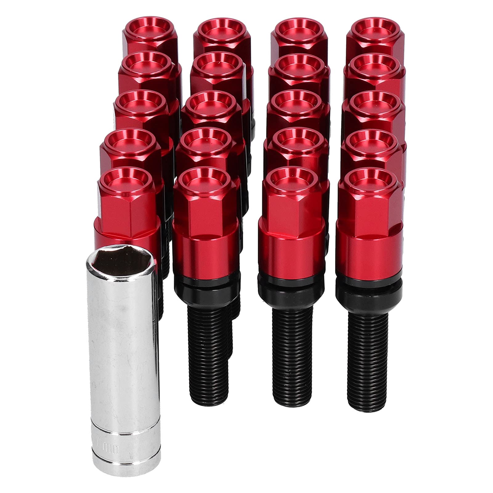 Rozszerzone Nakrętki Kół, 20 Szt. Rozszerzone śruby z łbem M14x1.5 Stal 28mm/1.1in Gwint z Tuleją Uniwersalną do Samochodu(czerwony)