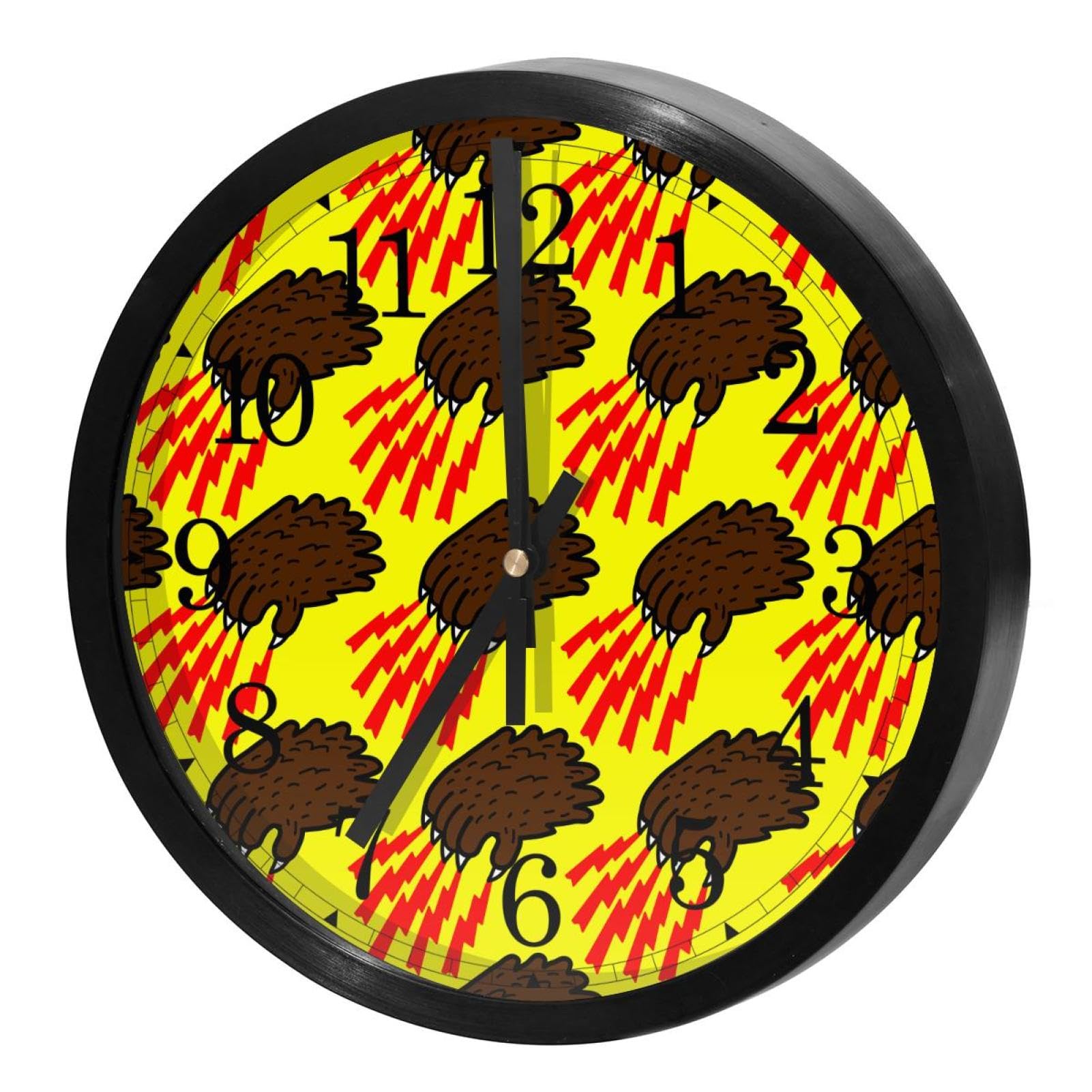 Horloge murale silencieuse grizzli jaune ronde sans bruit pour la maison et l'école