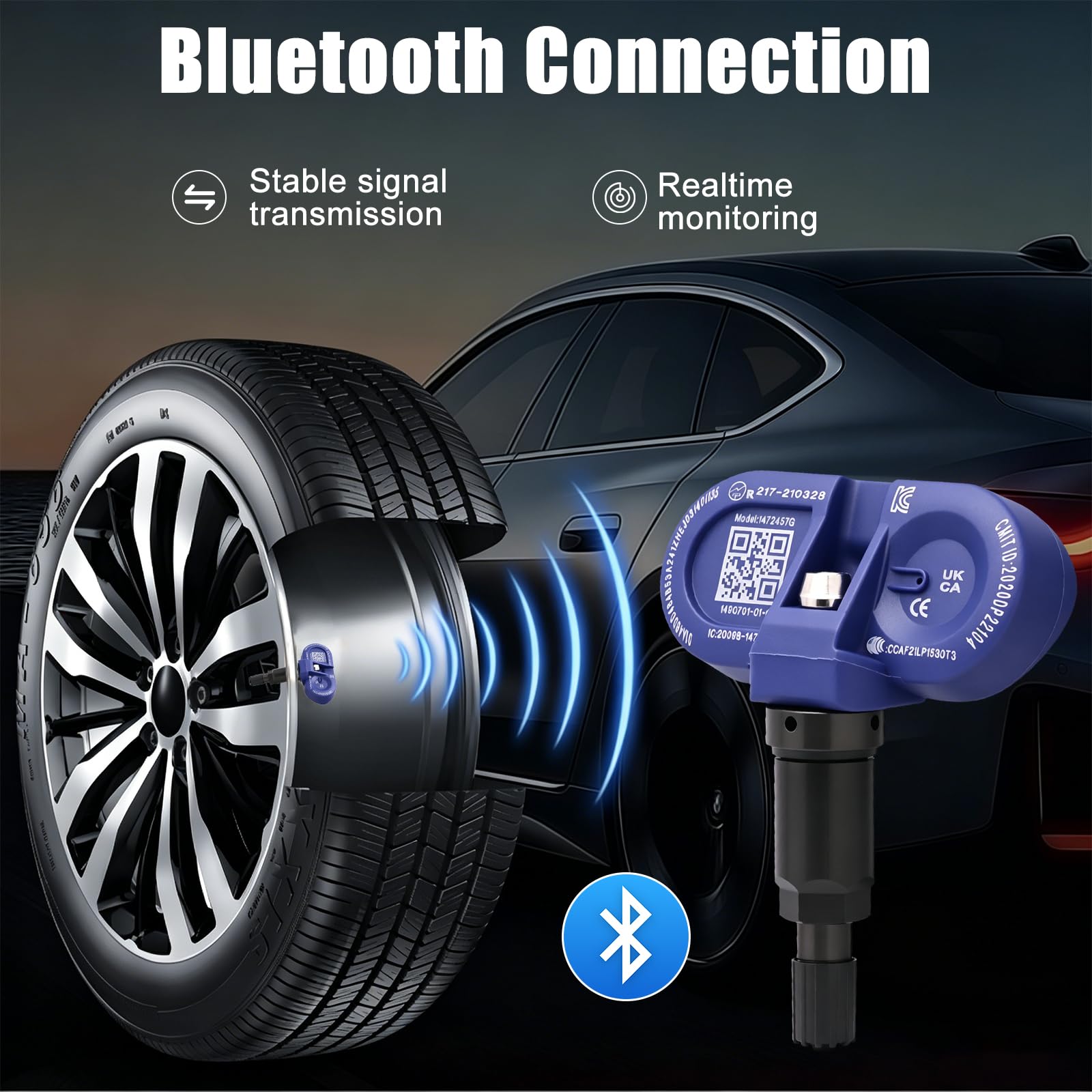 Sensor Presión de Neumáticos para Tesla, Sensor Bluetooth TPMS | Sistema de Control Presión Neumáticos Compatible TESLA Model S/3/X/X Plaid/Y/Y Plaid, OEM:1490701-01, 2020-2025, (4Pcs Azul)