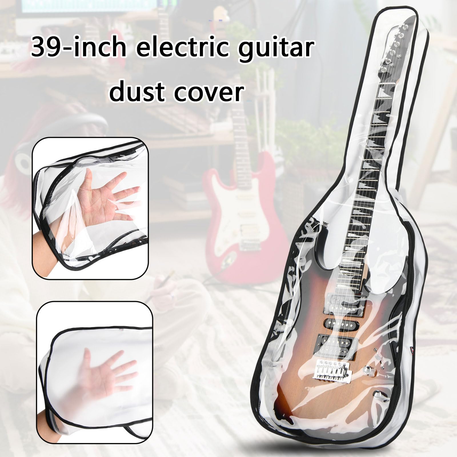 Pokrowiec ochronny na gitarę elektryczną 90 cm przezroczysty pokrowiec TPU z podwójnym zamkiem błyskawicznym miękka torba na gitary akustyczne pokrowiec ochronny TPU futerał na gitarę z