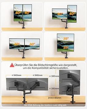 monTEK Vertical Monitor Mount 2 Monitors for with USB 17-40 inch