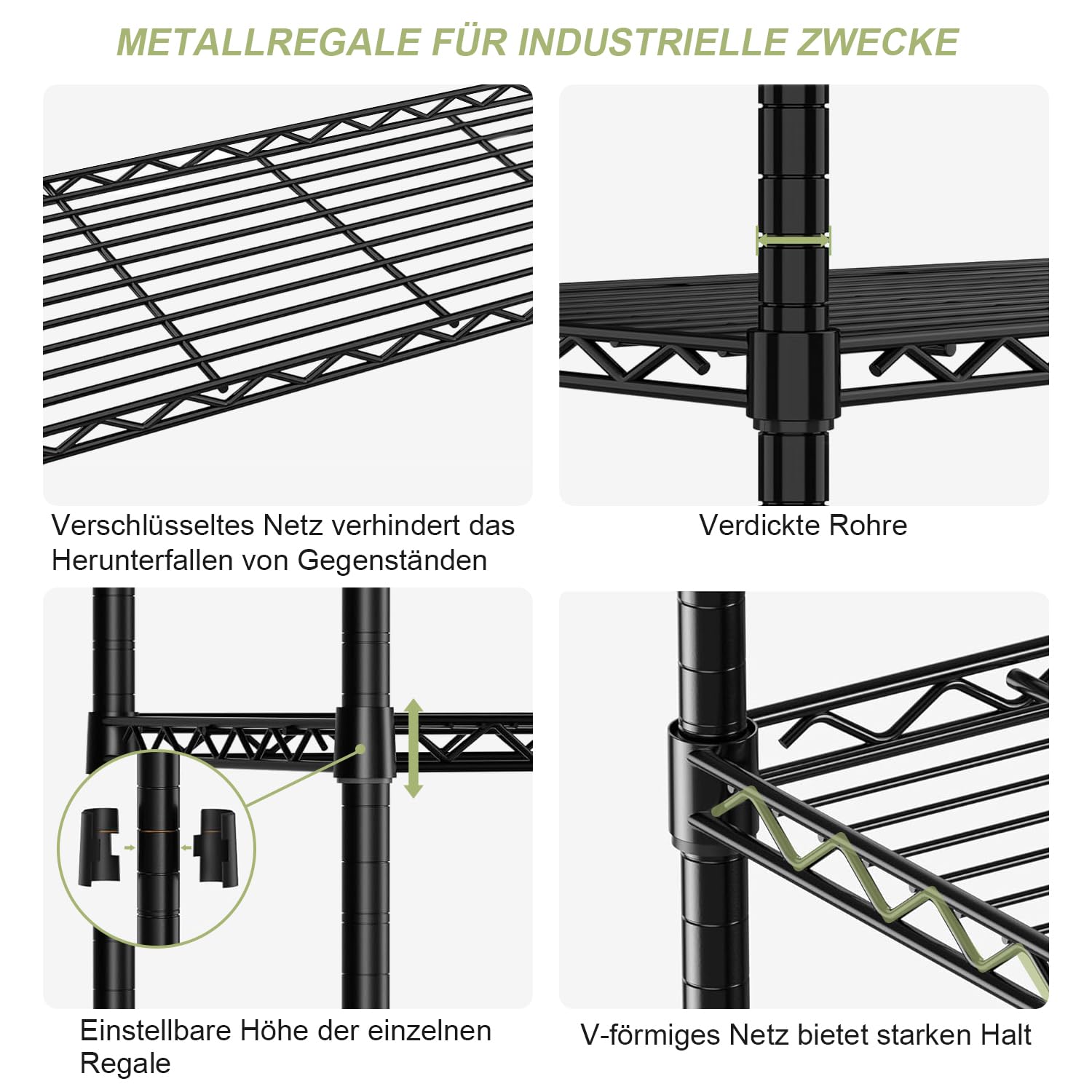 KZOBYD Unità di stoccaggio con 5 ripiani regolabili in altezza, portata 500 kg, scaffale in metallo, 5 ripiani, scaffale per carichi pesanti, scaffalatura in metallo, scaffale da cucina, garage (nero,