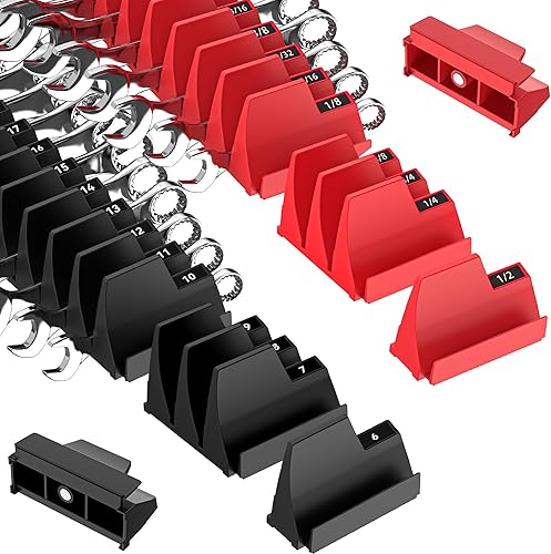 42 organizadores magnéticos de llaves modulares para cajones de herramientas, negro y rojo, estante de llaves con etiquetas métricas y SAE, soporte