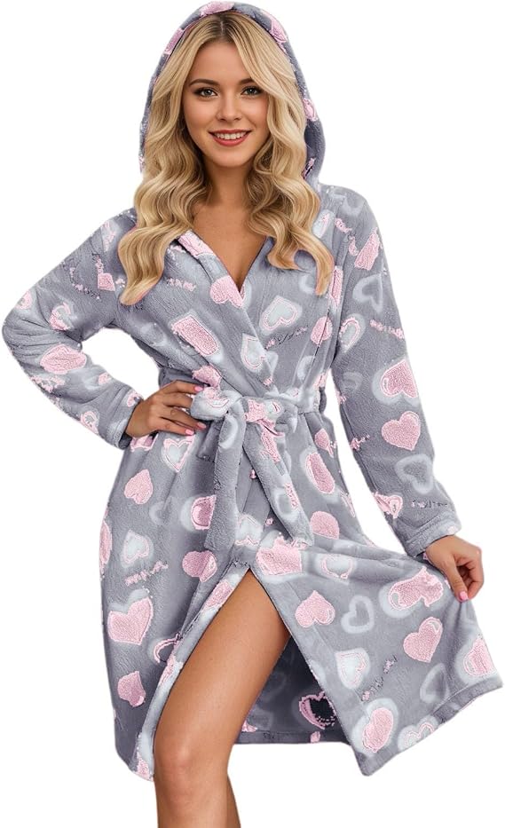 Toaen Vestaglia Lunga Donna in Pile con Cappuccio Accappatoio Lunga in