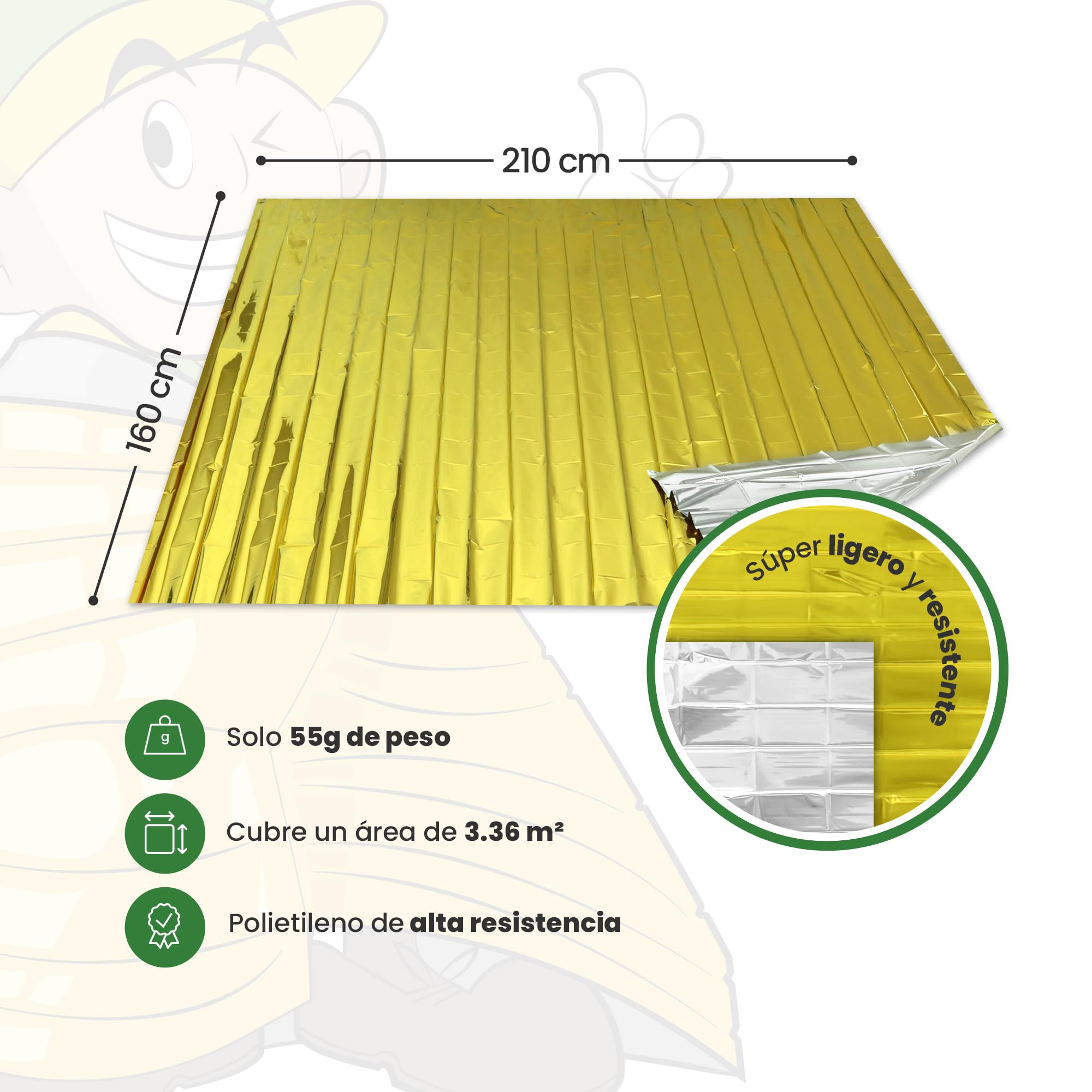 Mantas Térmicas de Emergencia 160x210 cm Doble Cara Dorado/Plateado Ultraligeras 10 Unidades