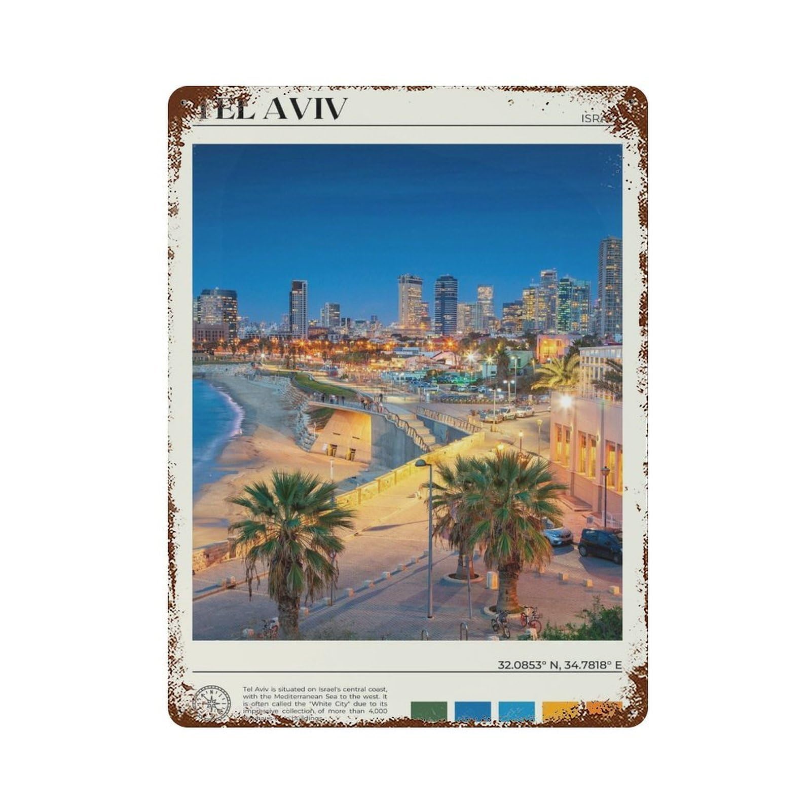 xiaoxiaoshen Real Photo Tel Aviv Decor Israel Wall Decor Art Metal Tin Poster Modern Home Decor Art Home Bar Shop Decorations Vintage Sign 40x30cm