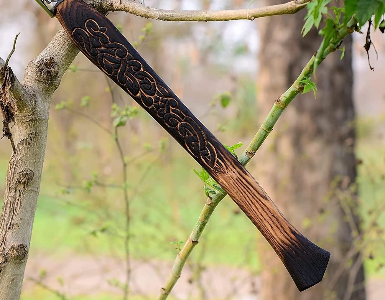 AXE012AM FS Crafts 24.00" Custom Handmade Viking Norse Axe Tiwaz Carbon Steel Hunting Axe Hand Forged Viking Axe Hatchet with Leather Sheath Ragnar Engraved Handle Outdoors Fishing Camping Knife
