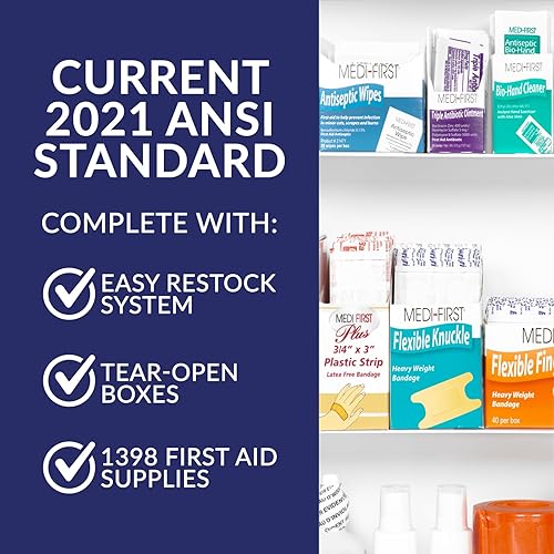 Miniatura 2 de MFASCO Botiquín de primeros auxilios de 5 estantes  Cumple con la OSHA 2021 Clase B, gabinete de primeros auxilios de montaje en pared para empresas