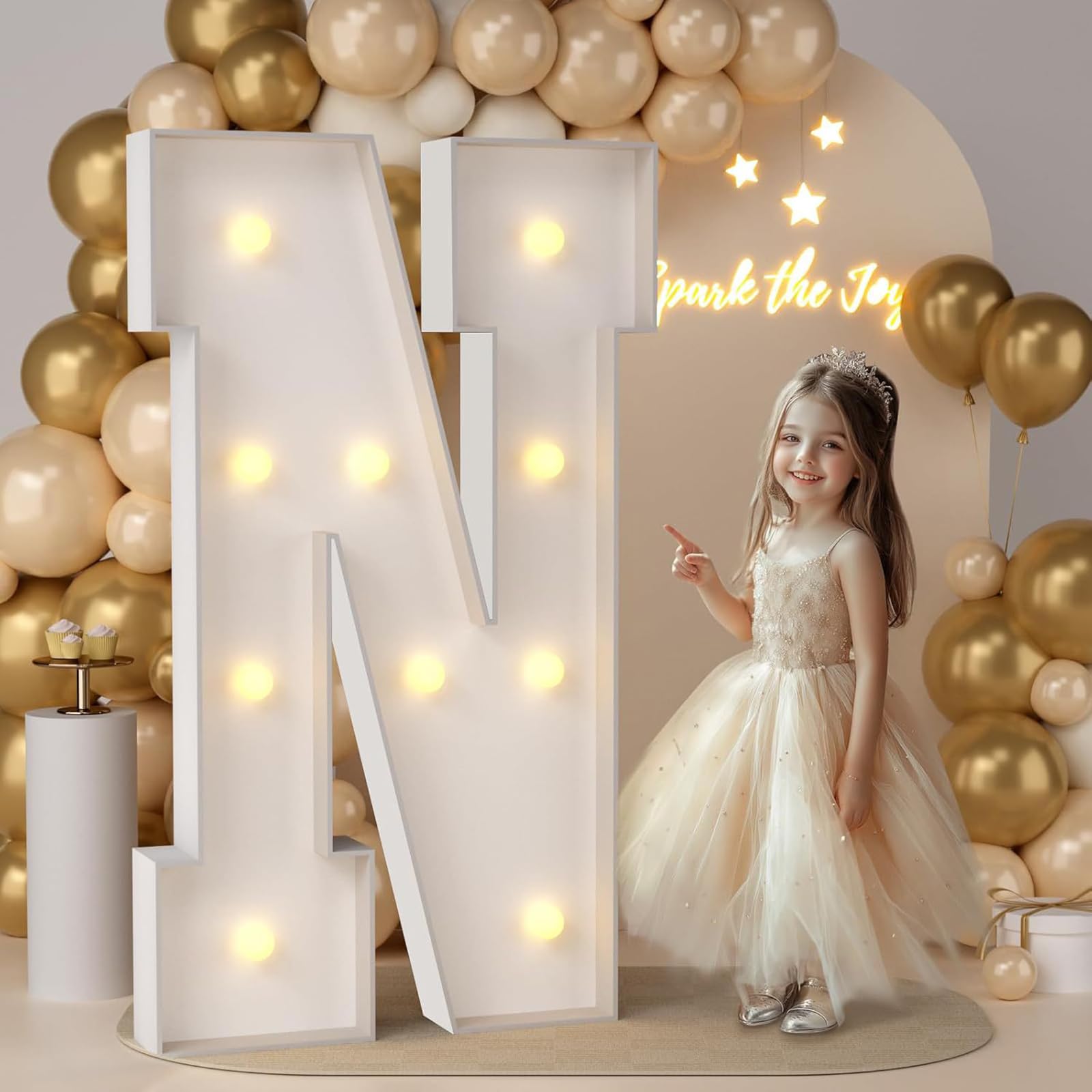 Lettere N decorative da 91,5 cm, bianco caldo e bianco freddo, grande numero illuminato a LED, per interni, feste, compleanni, lauree, feste di fine anno, baby shower, pannello in schiuma, N, 91,5 cm